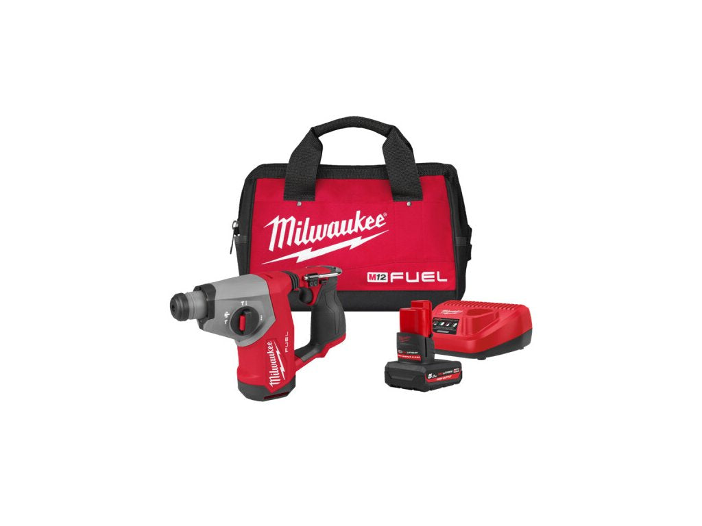 Ciocan rotopercutor Milwaukee SDS-Plus FUEL™ M12 FHAC16-501BRF compact 16 mm, 1 x acumulator M12 HB5, 1 x încărcător M12 C12 C, 1 x geantă de scule, cod 4933500781
