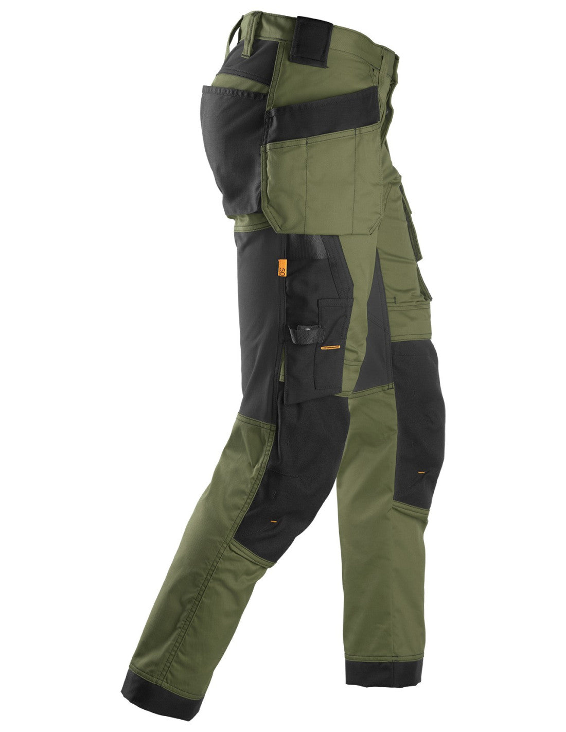 Pantaloni de lucru, stretch, cu buzunare holster, Snickers Workwear, AllroundWork, 6241, Khaki Green/Black