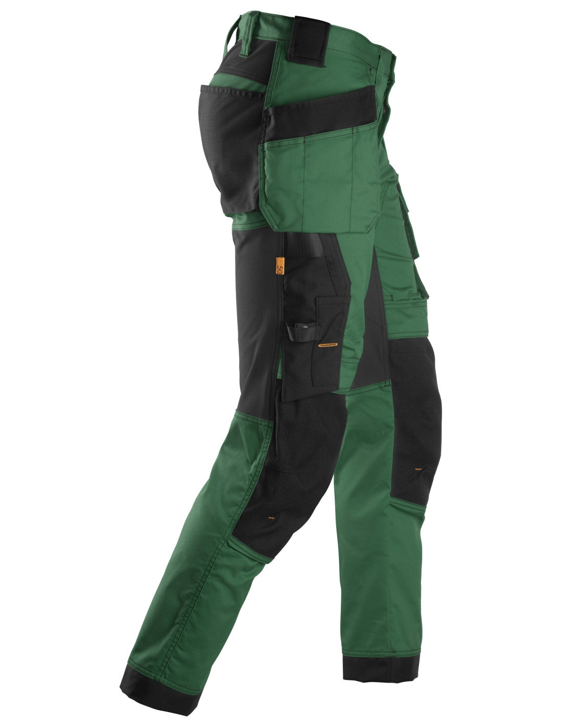 Pantaloni de lucru, stretch, cu buzunare holster, Snickers Workwear, AllroundWork, 6241, Forest Green/Black