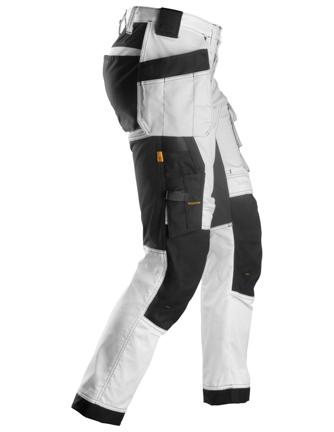 Pantaloni de lucru, stretch, cu buzunare holster, Snickers Workwear, AllroundWork, 6241, White/Black
