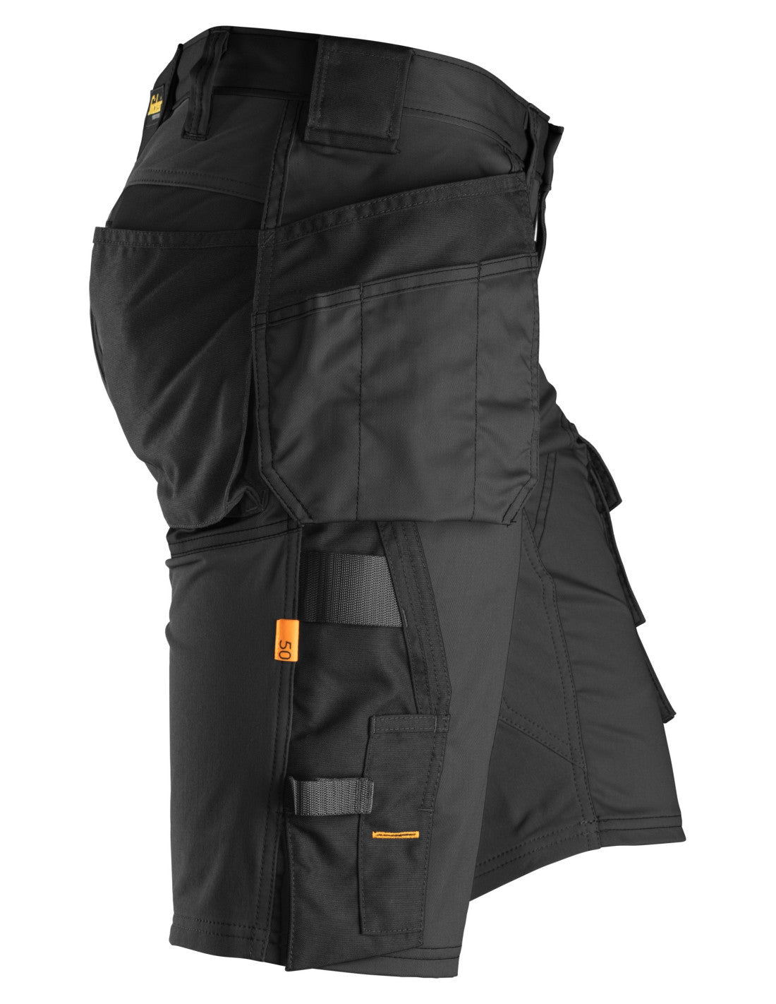 Pantaloni scurți de lucru, stretch, cu buzunare holster, Snickers Workwear, AllroundWork, 6141, Black/Black