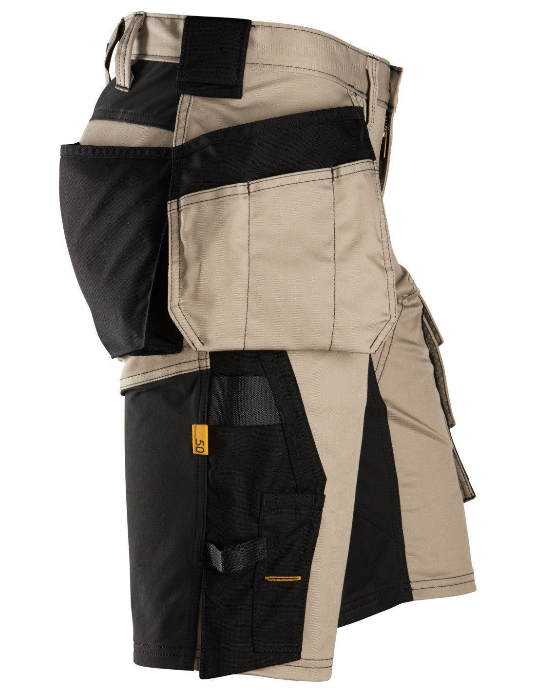 Pantaloni scurți de lucru, stretch, cu buzunare holster, Snickers Workwear, AllroundWork, 6141, Khaki/Black