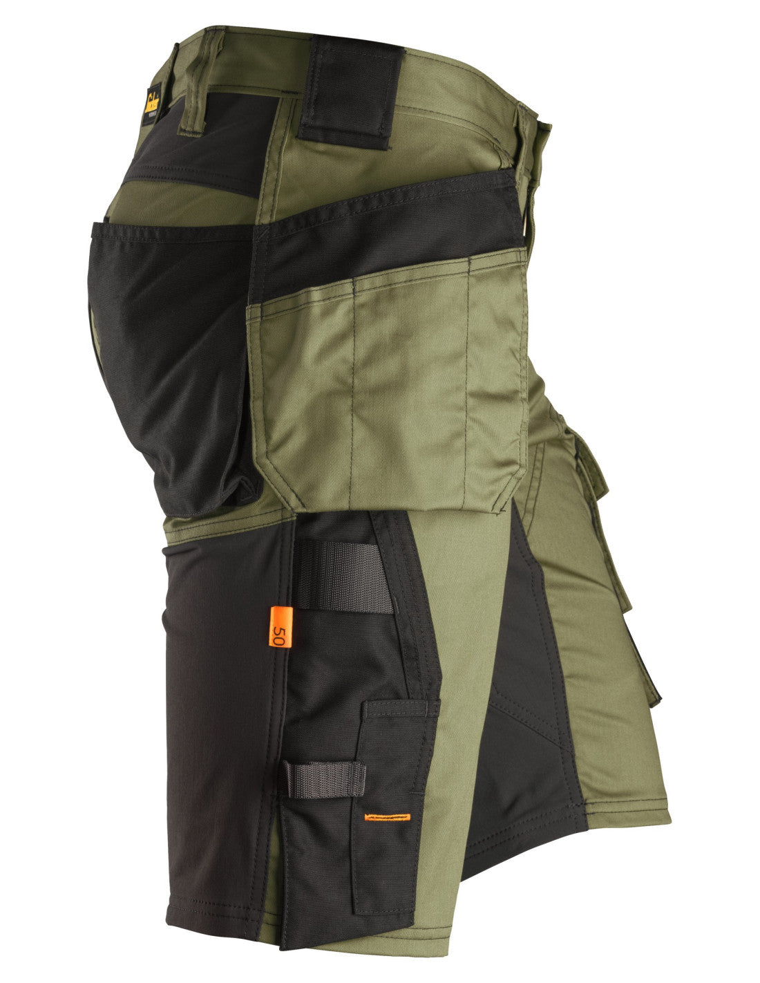 Pantaloni scurți de lucru, stretch, cu buzunare holster, Snickers Workwear, AllroundWork, 6141, Khaki Green/Black