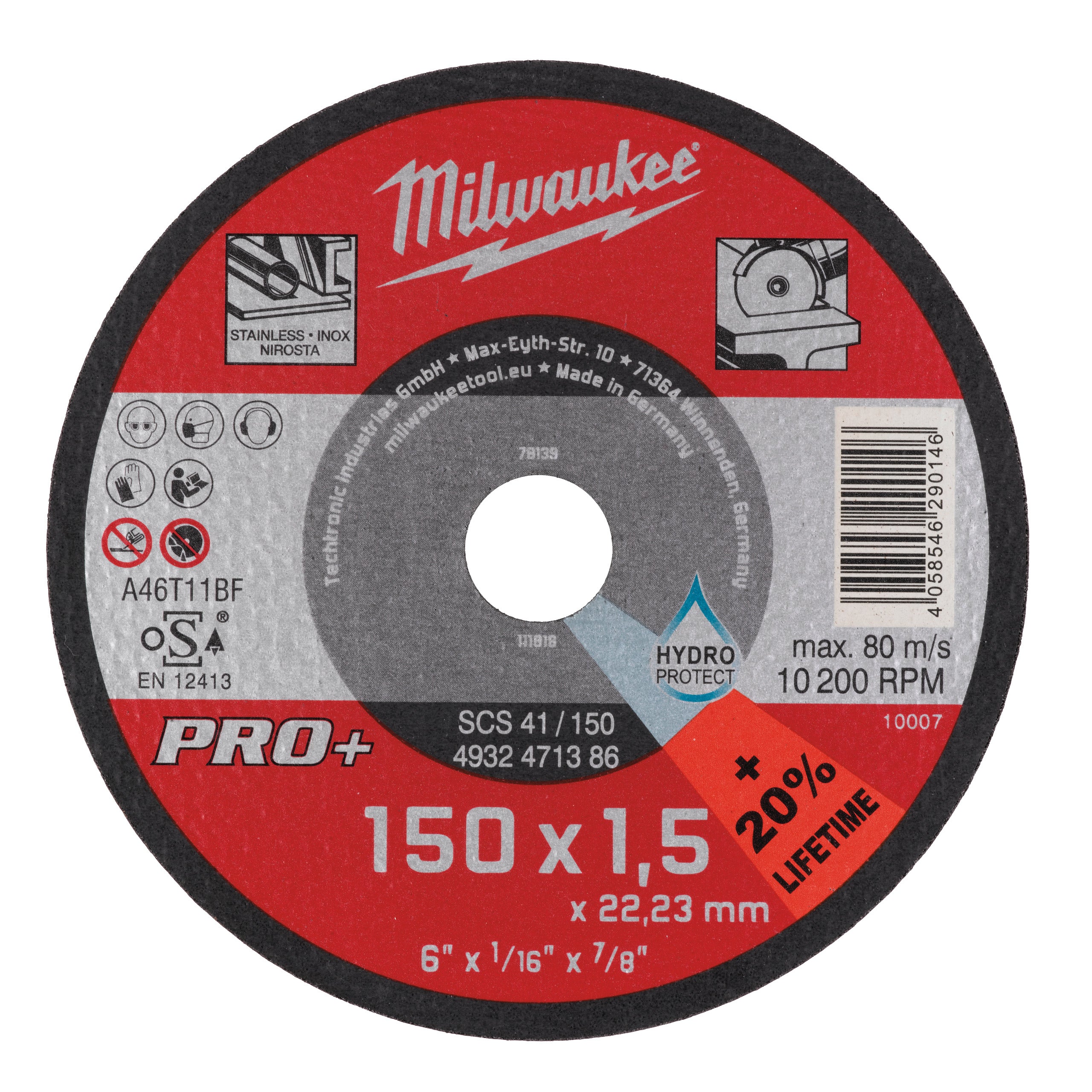 Discuri subțiri PRO+ pentru debitare metal Milwaukee SCS 41 / 150 x 1.5 x 22 mm, cod 4932471386