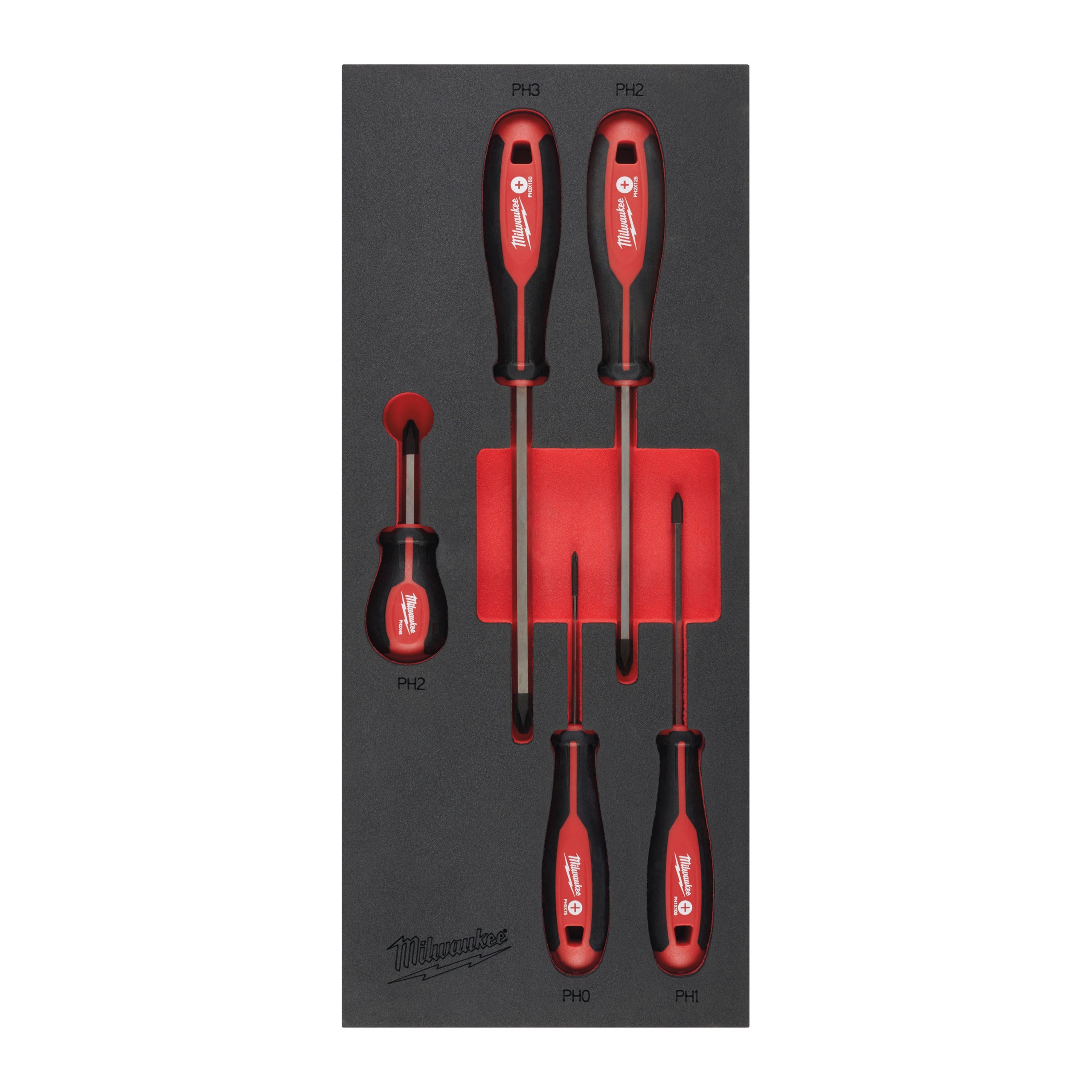 Inserție din spumă pentru dulap metalic TOOLGUARD™ Seturi inserție spumă șurubelnițe Tri-Lobe Milwaukee Screwdriver PH Set Foam Insert, cod 4932492393