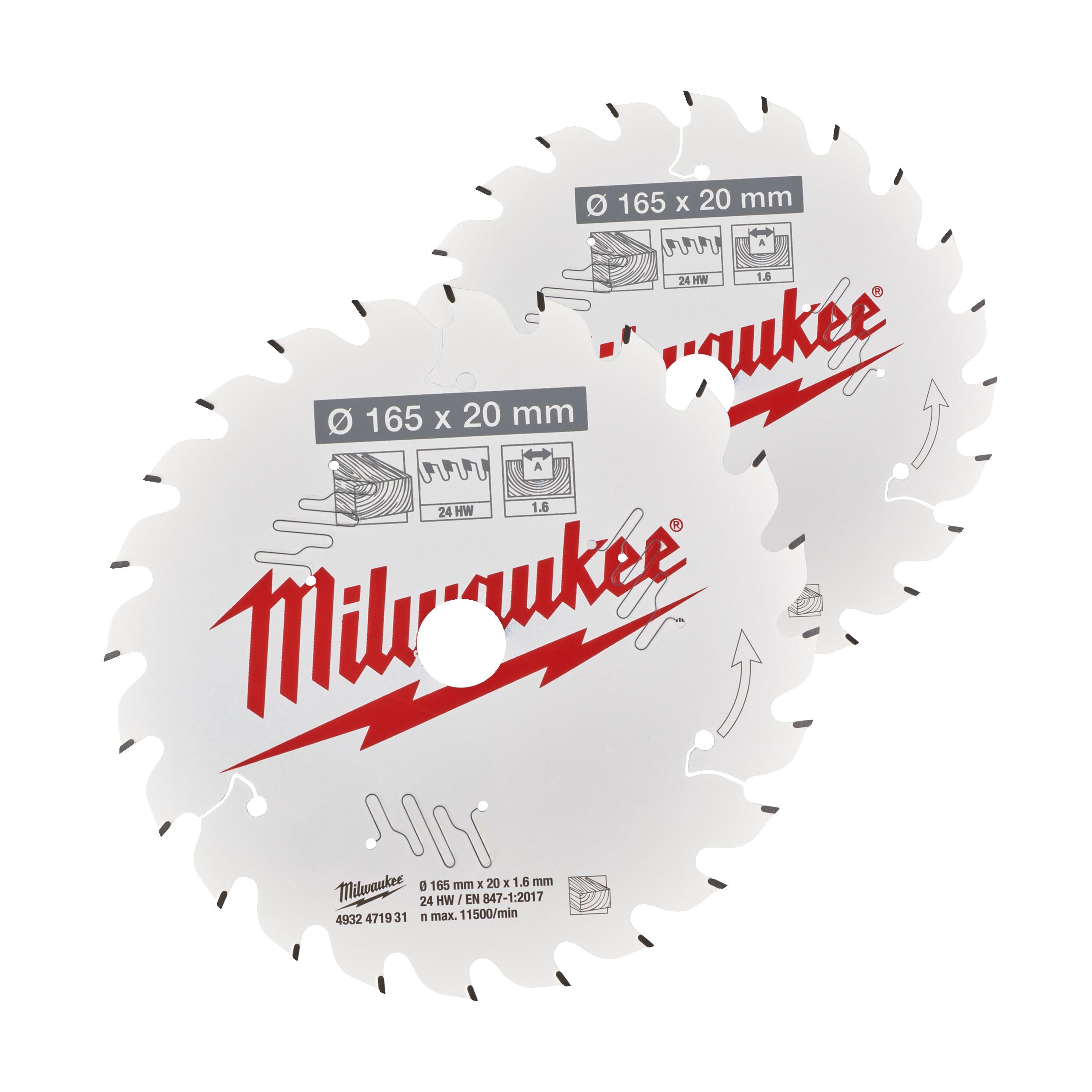 Pânză pentru fierăstrău circular de mână Milwaukee CSB Twin Pack 165 x 20 x 40T/40T, cod 4932492433