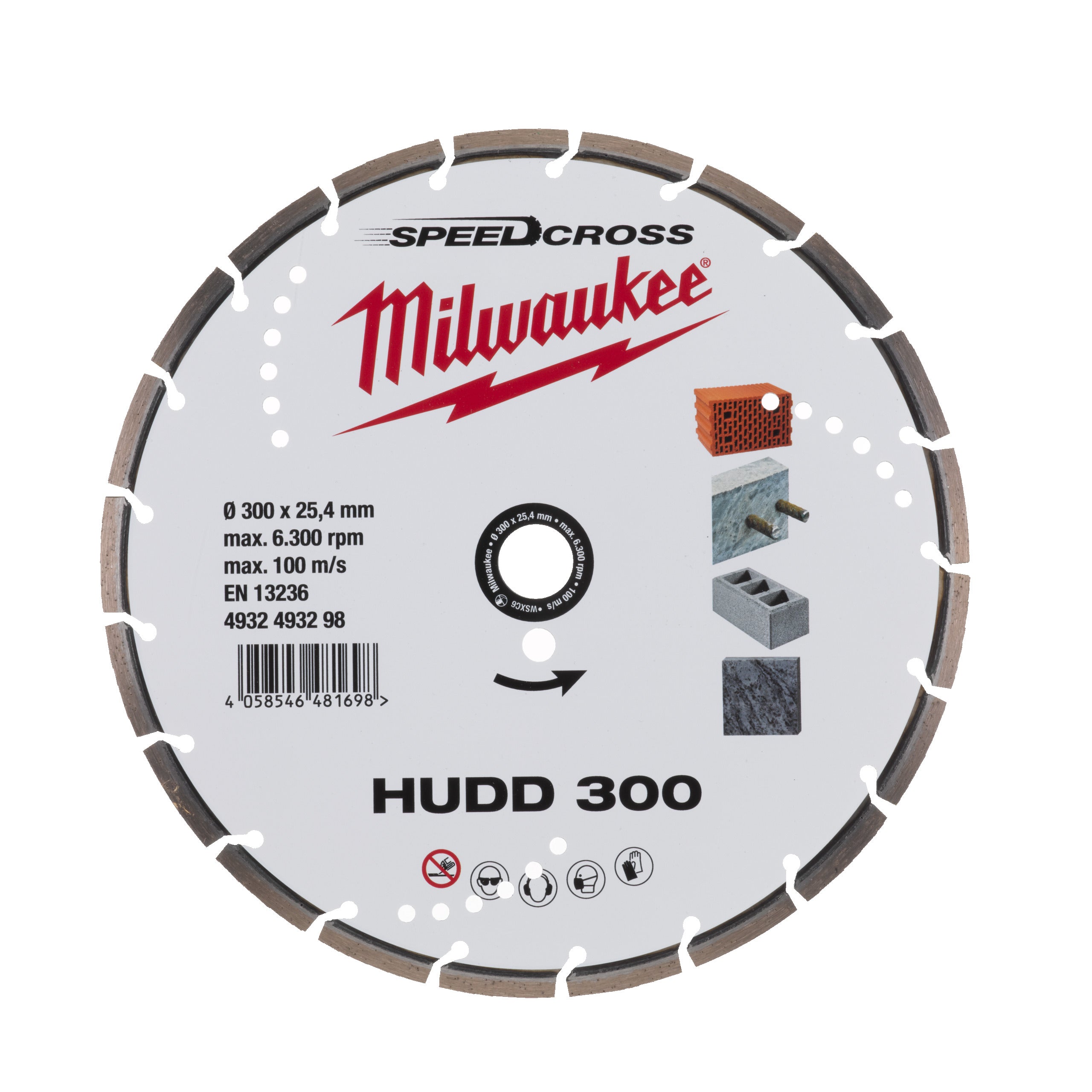 Disc diamantat pentru debitare Speedcross HUDD Milwaukee HUDD 300 mm, cod 4932493298