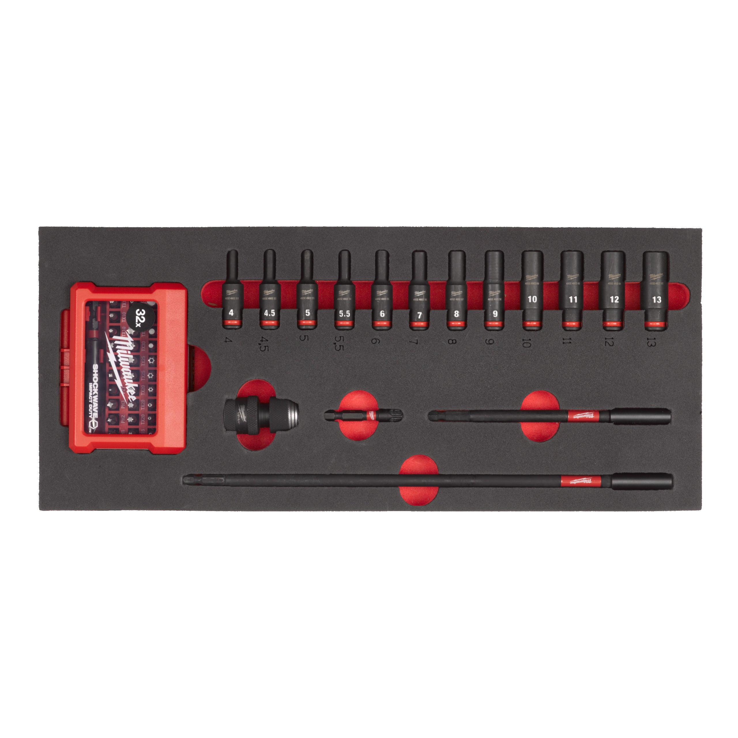 Cheie tubulară Shockwave de impact SHOCKWAVE™ IMPACT DUTY Milwaukee 1/4" Sockets deep foam set 1 (17 pc), cod 4932493386