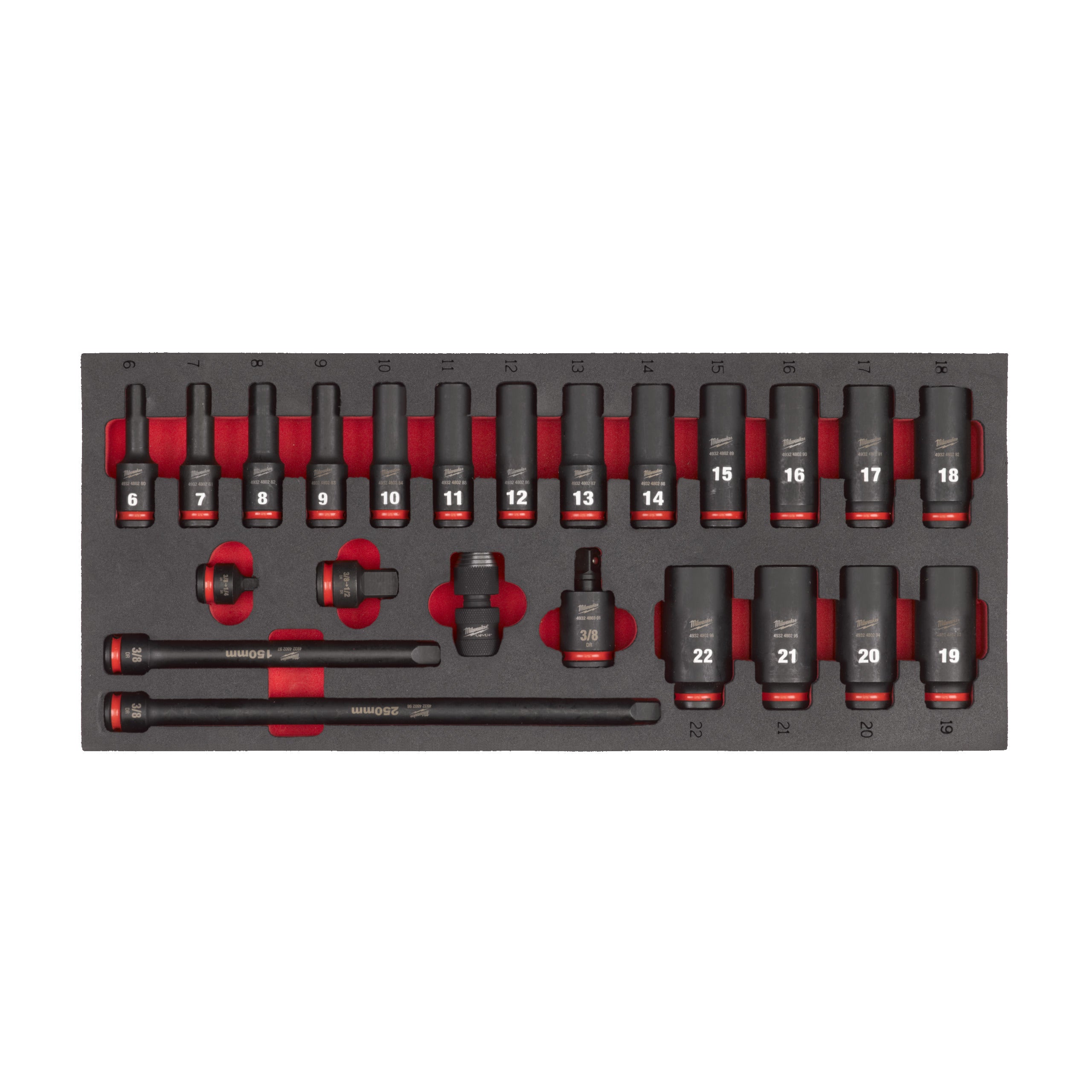 Cheie tubulară Shockwave de impact SHOCKWAVE™ IMPACT DUTY Milwaukee 3/8" Sockets deep foam set 1 (23 pc), cod 4932493390