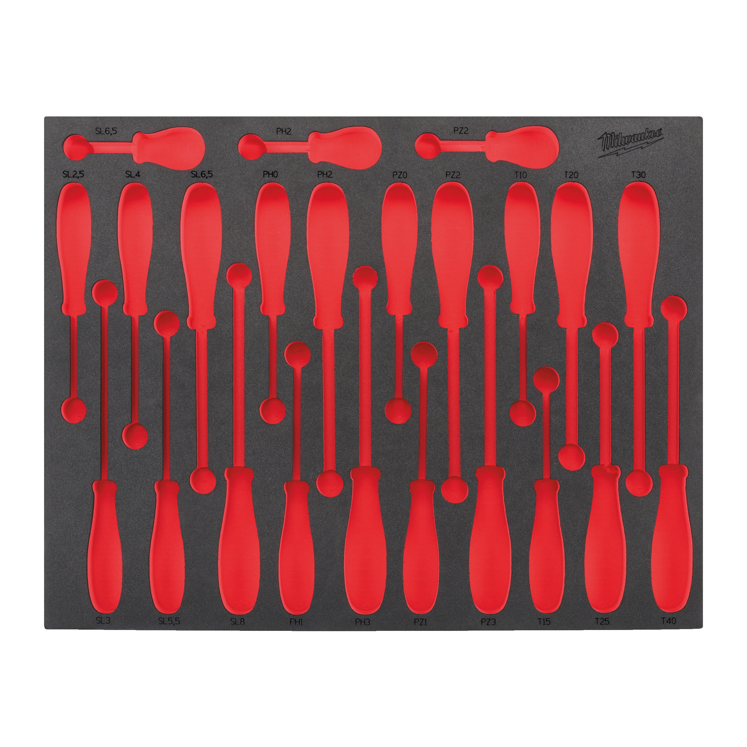 Inserție spumă goală pentru dulapul metalic Milwaukee Empty 23 pc Trilobe Screwdriver Foam Insert, cod 4932493668