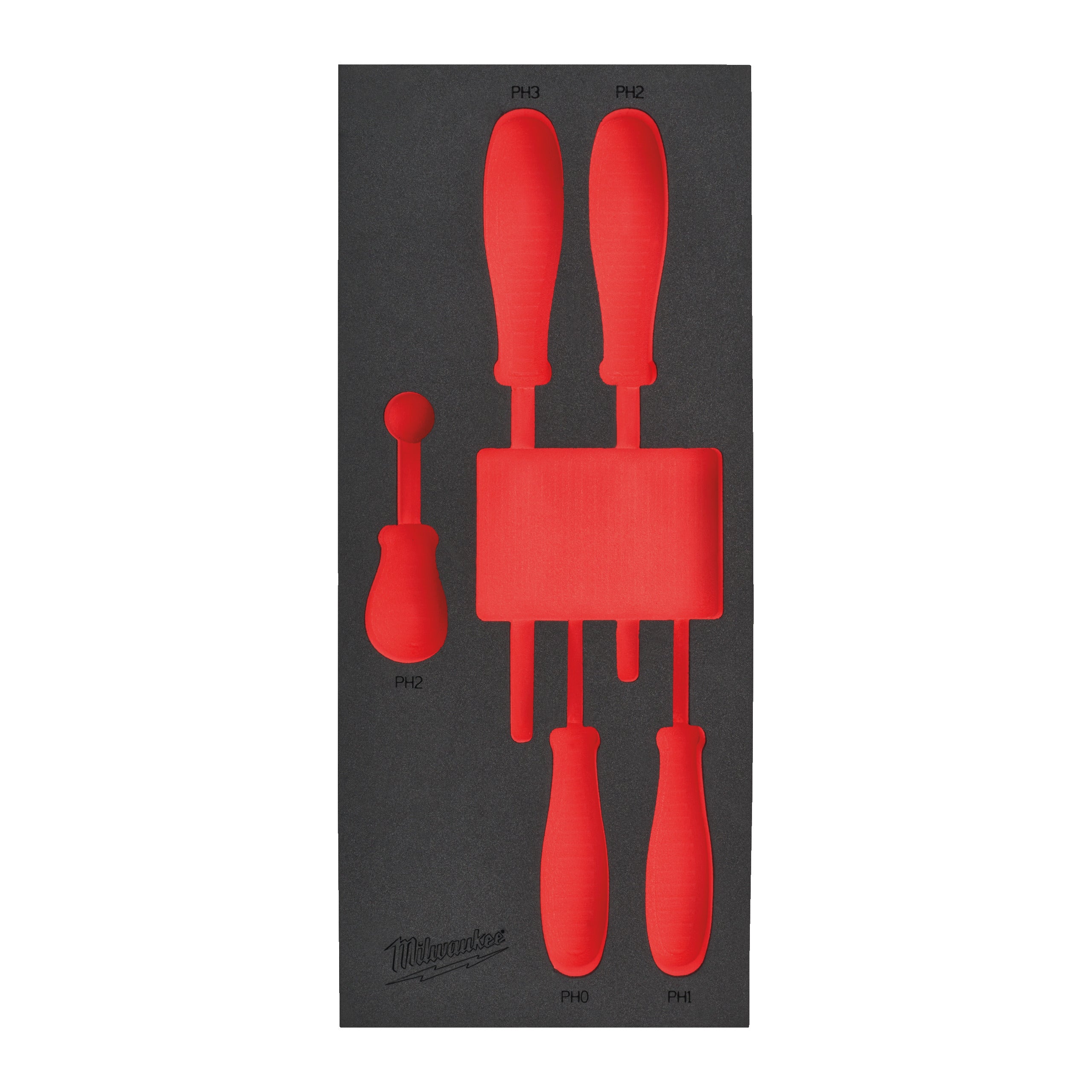 Inserție spumă goală pentru dulapul metalic Milwaukee Empty 5 pc Screwdriver PH Set Foam Insert, cod 4932493671
