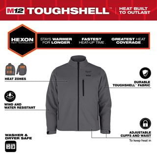 Jachetă încălzită Milwaukee M12 HJ6-0, HEXON HEAT TECHNOLOGY™, negru și gri