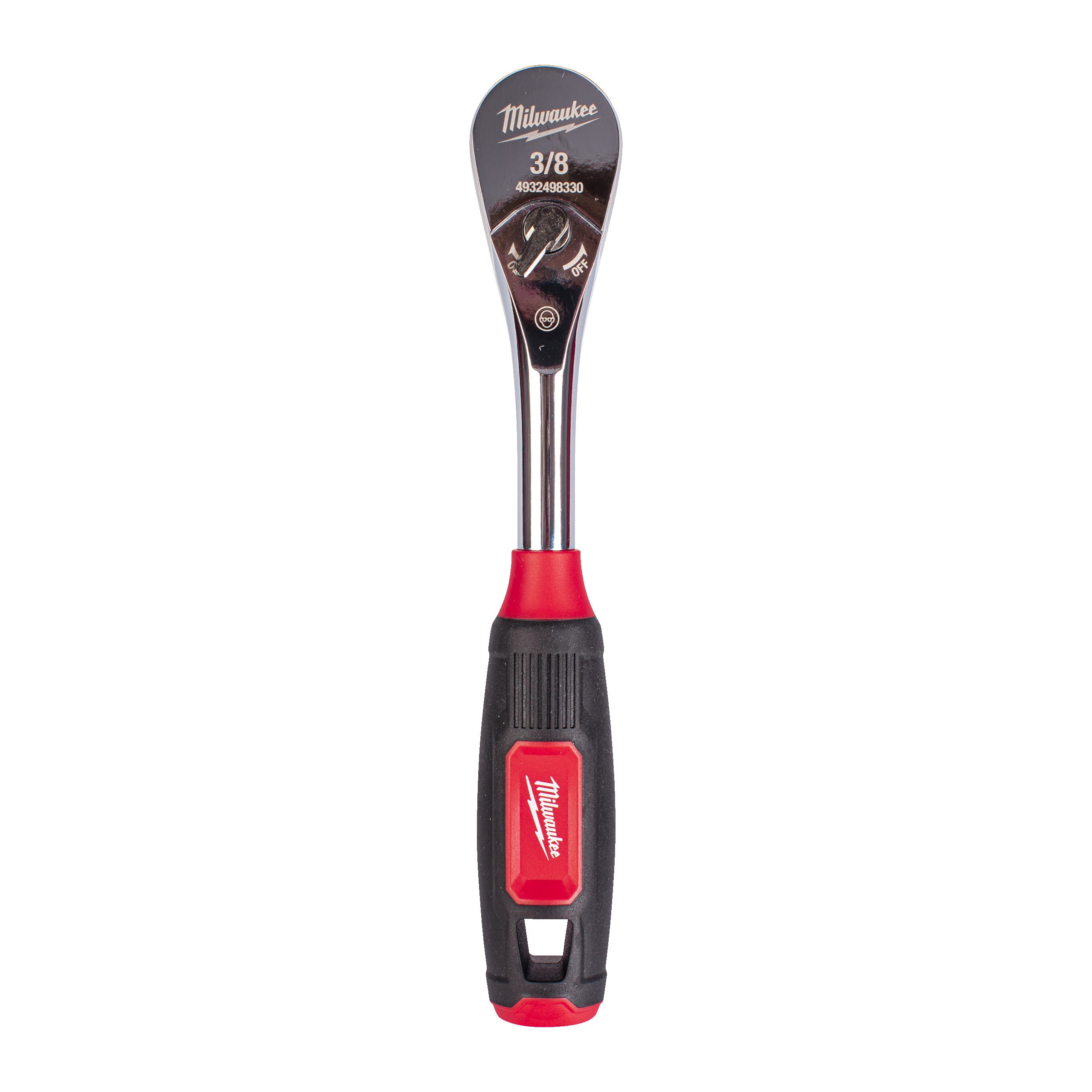 Antrenor cu clichet ⅜″ cu mâner ergonomic aderent Milwaukee 3/8'' Ratchet with Comfort Grip, cod 4932498330