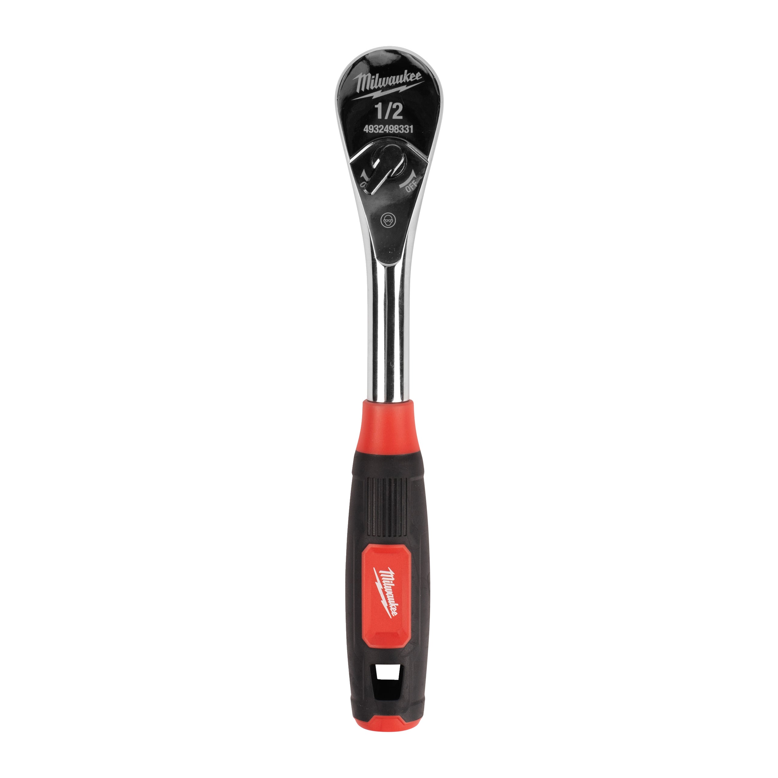 Antrenor cu clichet ½″ cu mâner ergonomic aderent Milwaukee 1/2'' Ratchet with Comfort Grip, cod 4932498331