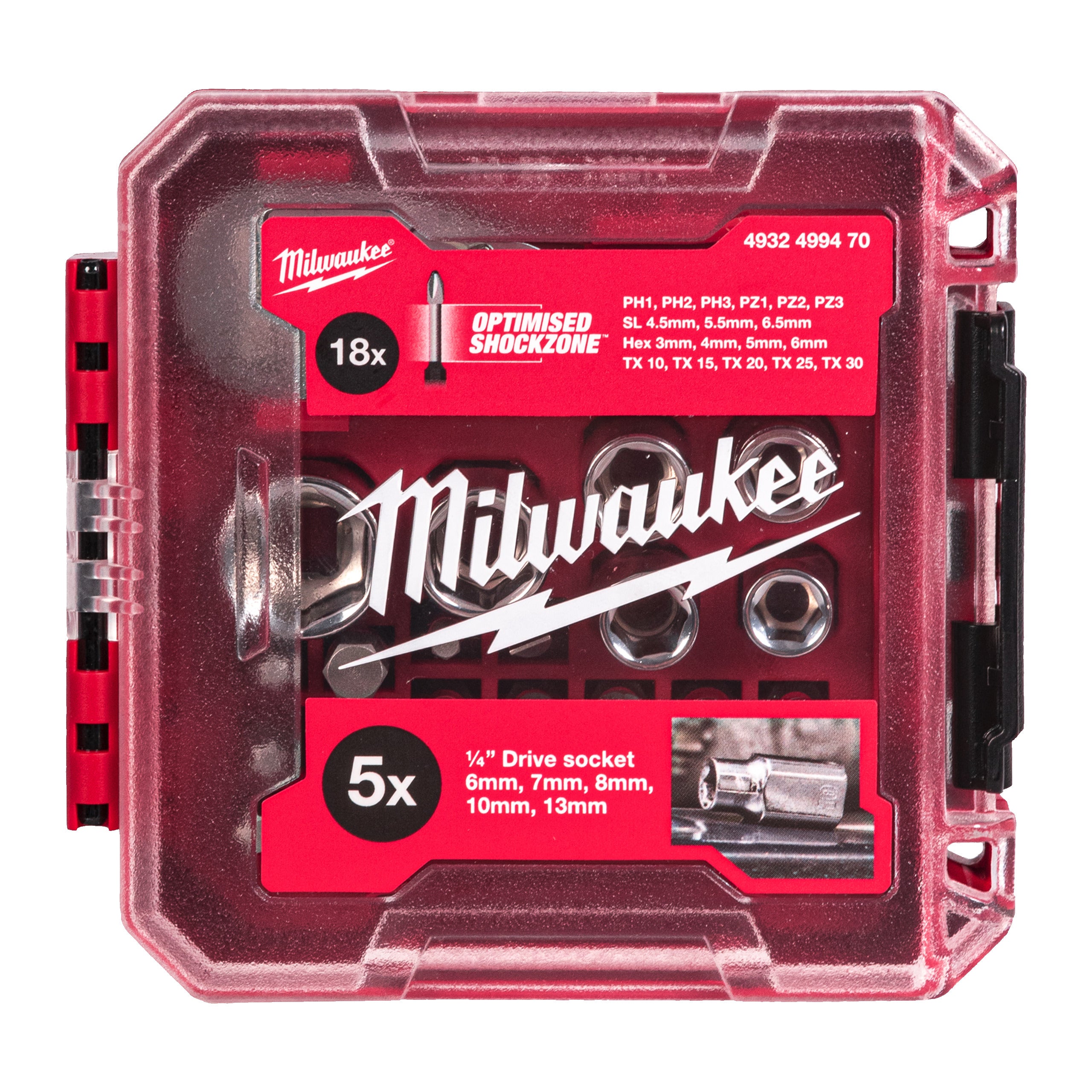 Set antrenor cu clichet Set compact cu antrenor cu clichet ¼″, biți și chei tubulare în cutie compatibilă PACKOUT™ Milwaukee 25 pc 1/4" Drive Compact Ratchet Set in Packout compatible Box, cod 4932499470