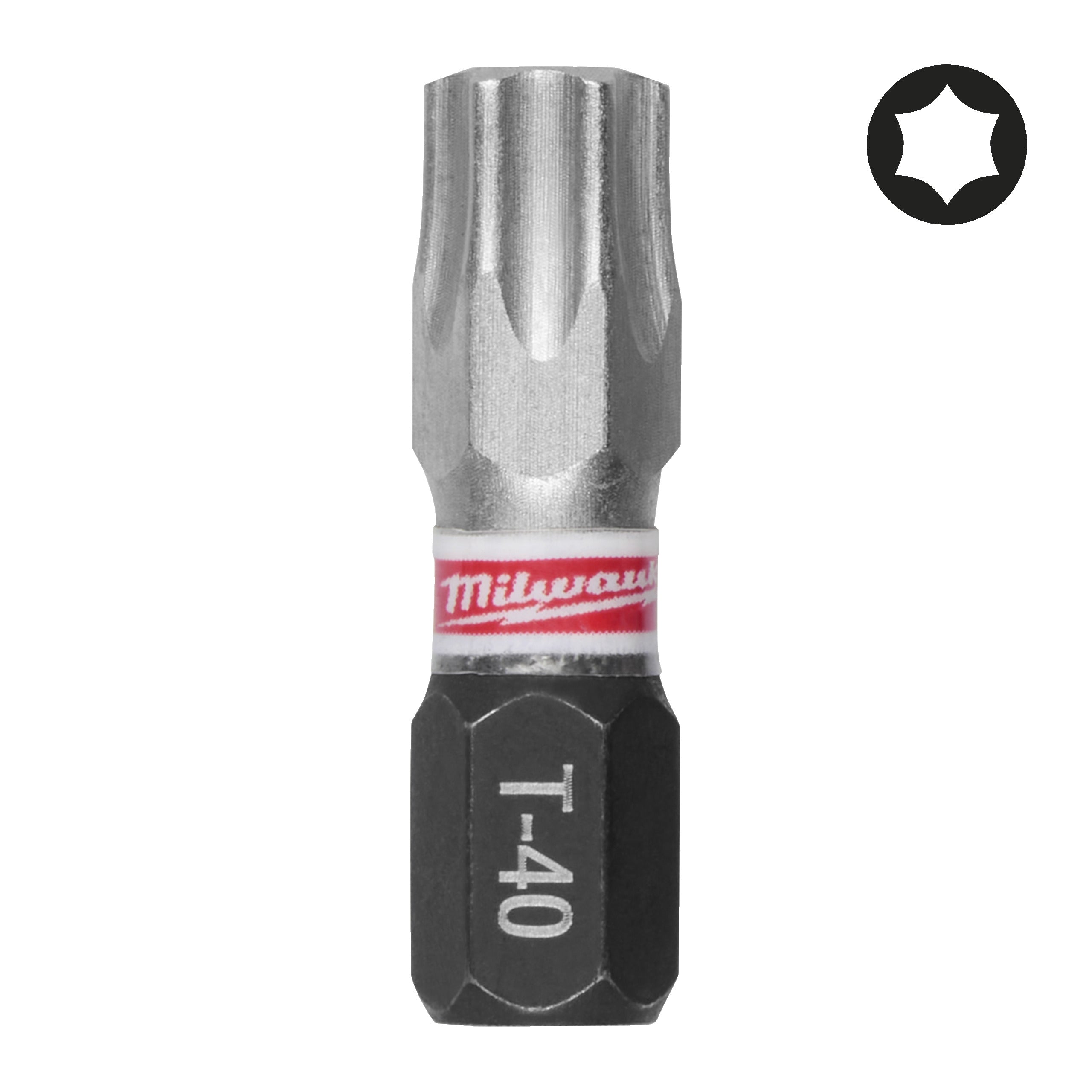 Set biți și chei tubulare Shockwave Biți TX pentru șurubelnițe SHOCKWAVE™ IMPACT DUTY Milwaukee S/Bit ShW TX40 25mm, cod 4932500367
