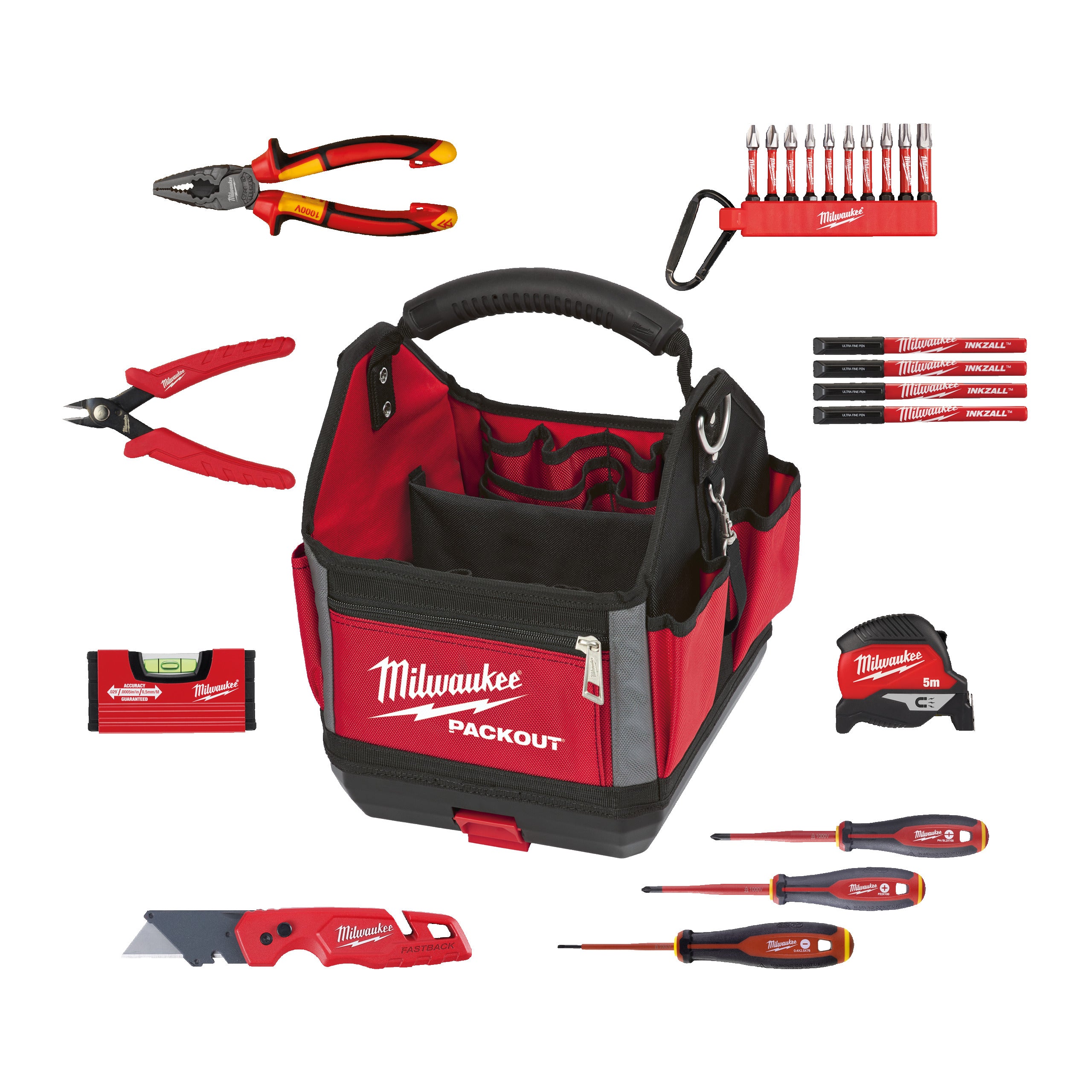 Set scule de mână electricieni 23 buc. în geantă PACKOUT™ Tote 25 cm Milwaukee Packout Totebag Electrician Set 23 pc, cod 4932500547