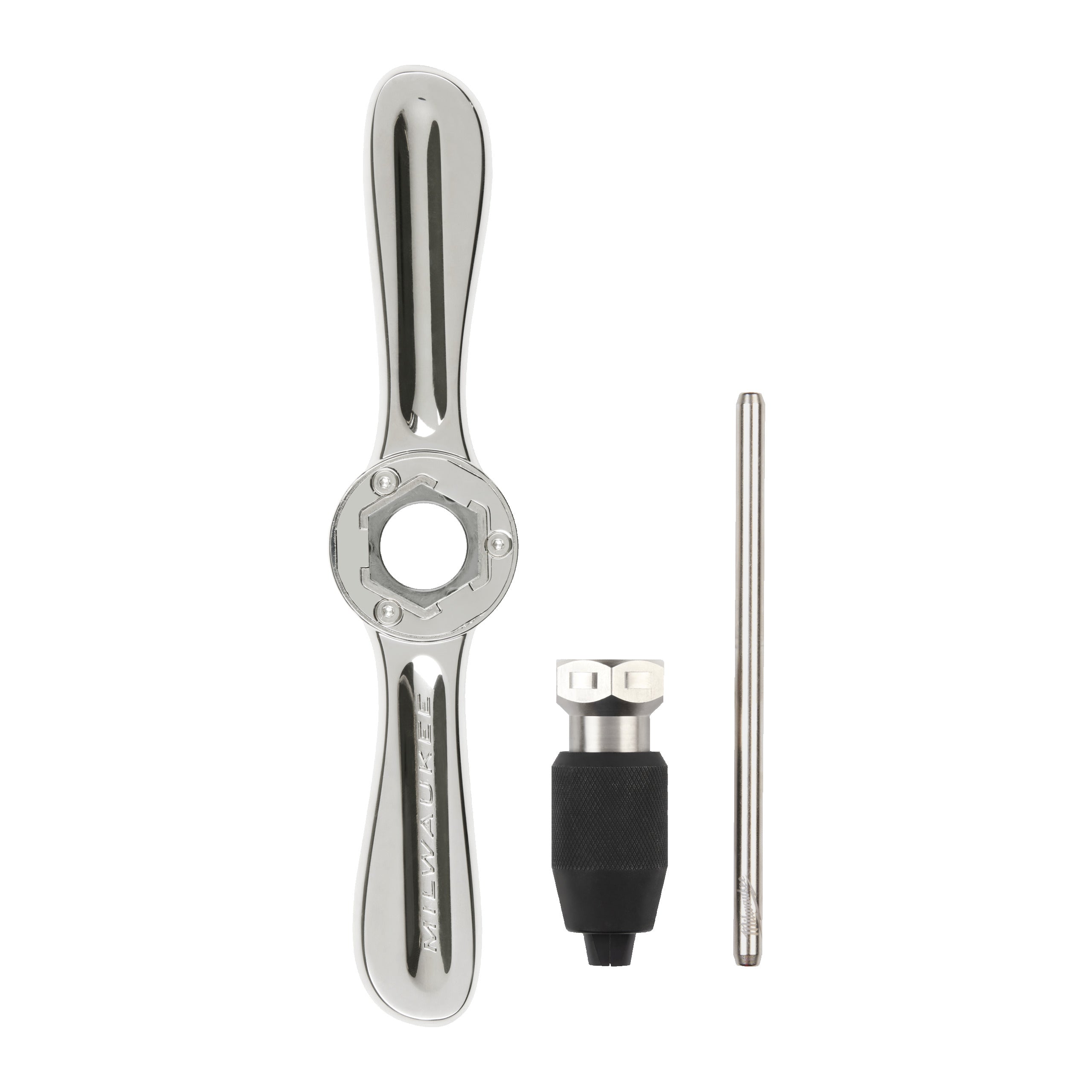 Set mâner HEX-LOK 2-în-1 Set Hex-LOK™ 2-în-1 cu mâner tip T și mandrină pentru tarozi Milwaukee 3 pc HEX-LOK 2-IN-1 HANDLE & T-bar & TAP COLLET, cod 4932500629