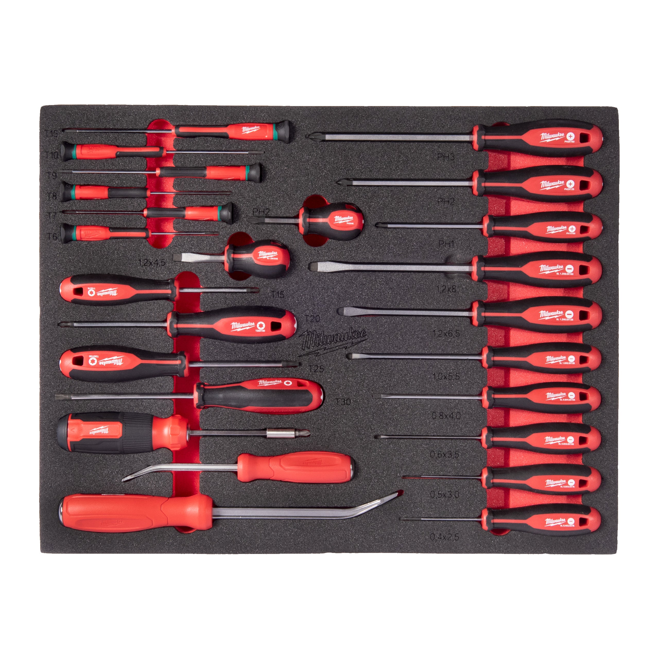 Inserție din spumă pentru dulap metalic TOOLGUARD™ cu șurubelnițe și leviere Milwaukee 38 pc Screwdriver and Prybar Set Foam Insert, cod 4932500755