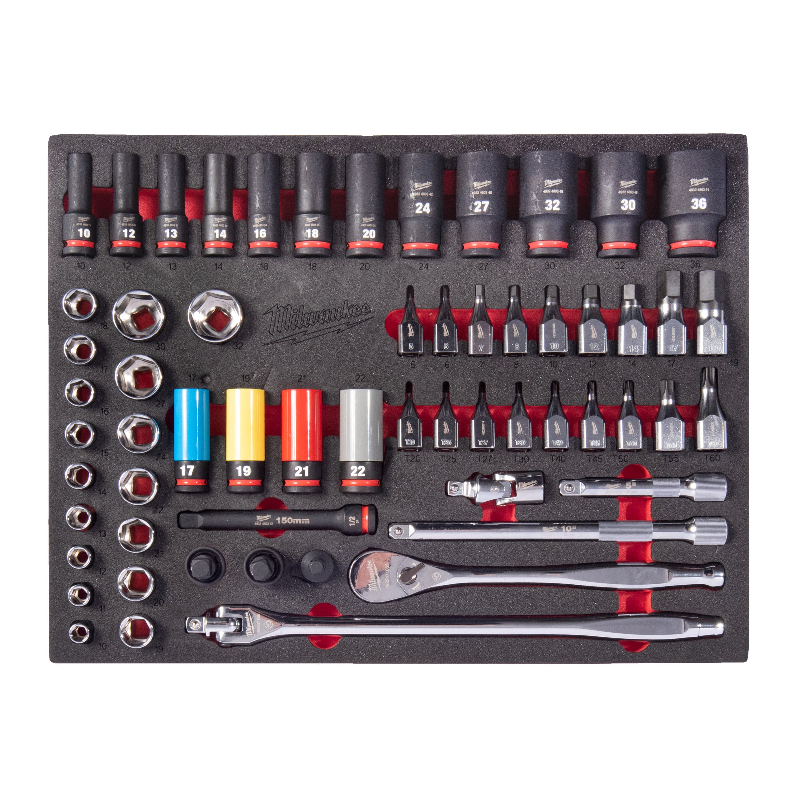 Inserție din spumă pentru dulap metalic TOOLGUARD™ - antrenor cu clichet și chei tubulare de impact ½″ Milwaukee 60 pc 1/2'', cod 4932500757