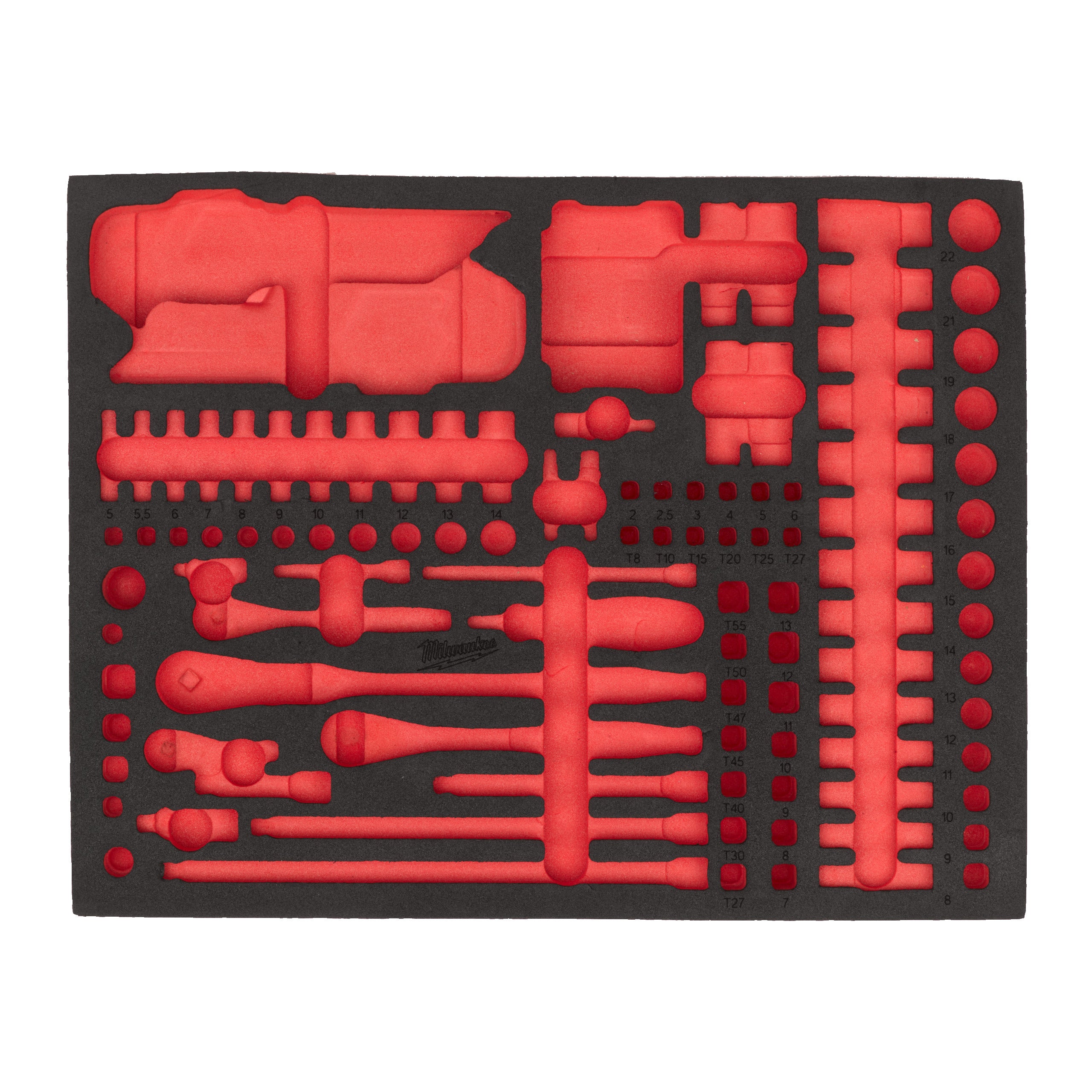 Inserție din spumă pentru dulap metalic TOOLGUARD™ - antrenor cu clichet și chei tubulare de impact ½″ Milwaukee REPLACEMENT 60 pc 1/2'' Ratchet and Impact Socket Set Foam Insert, cod 4932500763