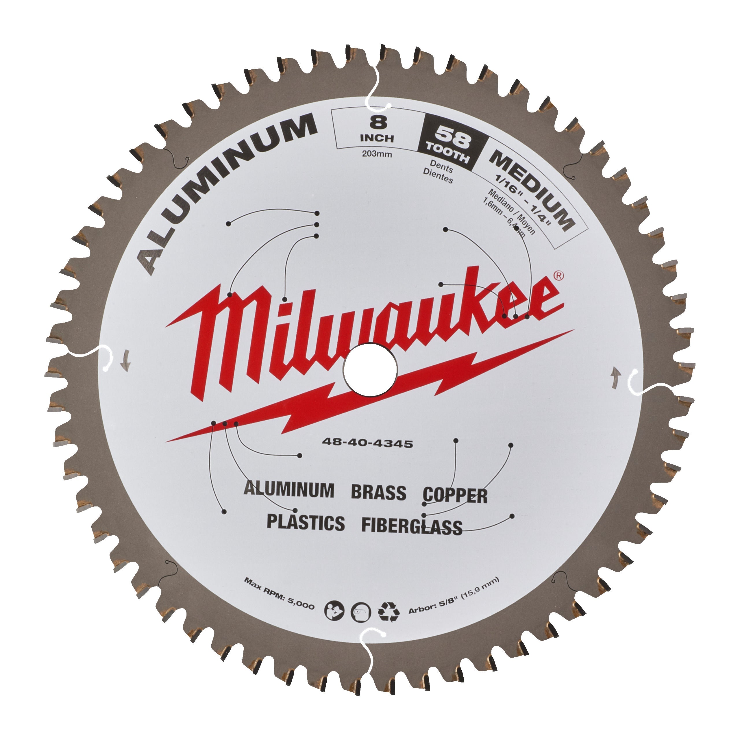 Pânză pentru fierăstrău circular circular pentru metal Milwaukee Circ.Saw B. P ALU 203x5/8x2.4x58T, cod 4932501194