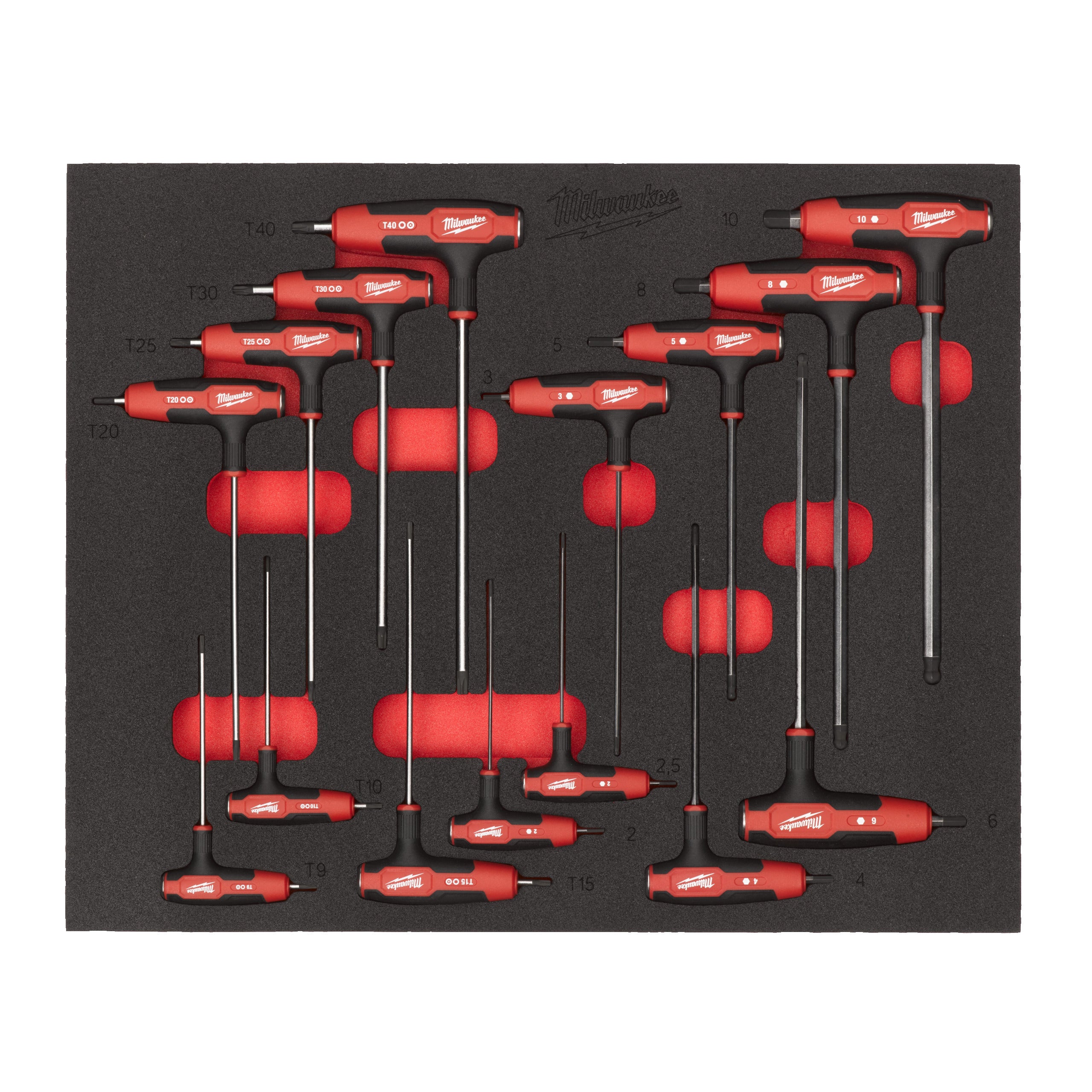 Inserție din spumă pentru dulap metalic TOOLGUARD™ 15 buc. chei cu mâner în T Milwaukee 15 pc Mixed T-Key Set Foam Insert, cod 4932501233