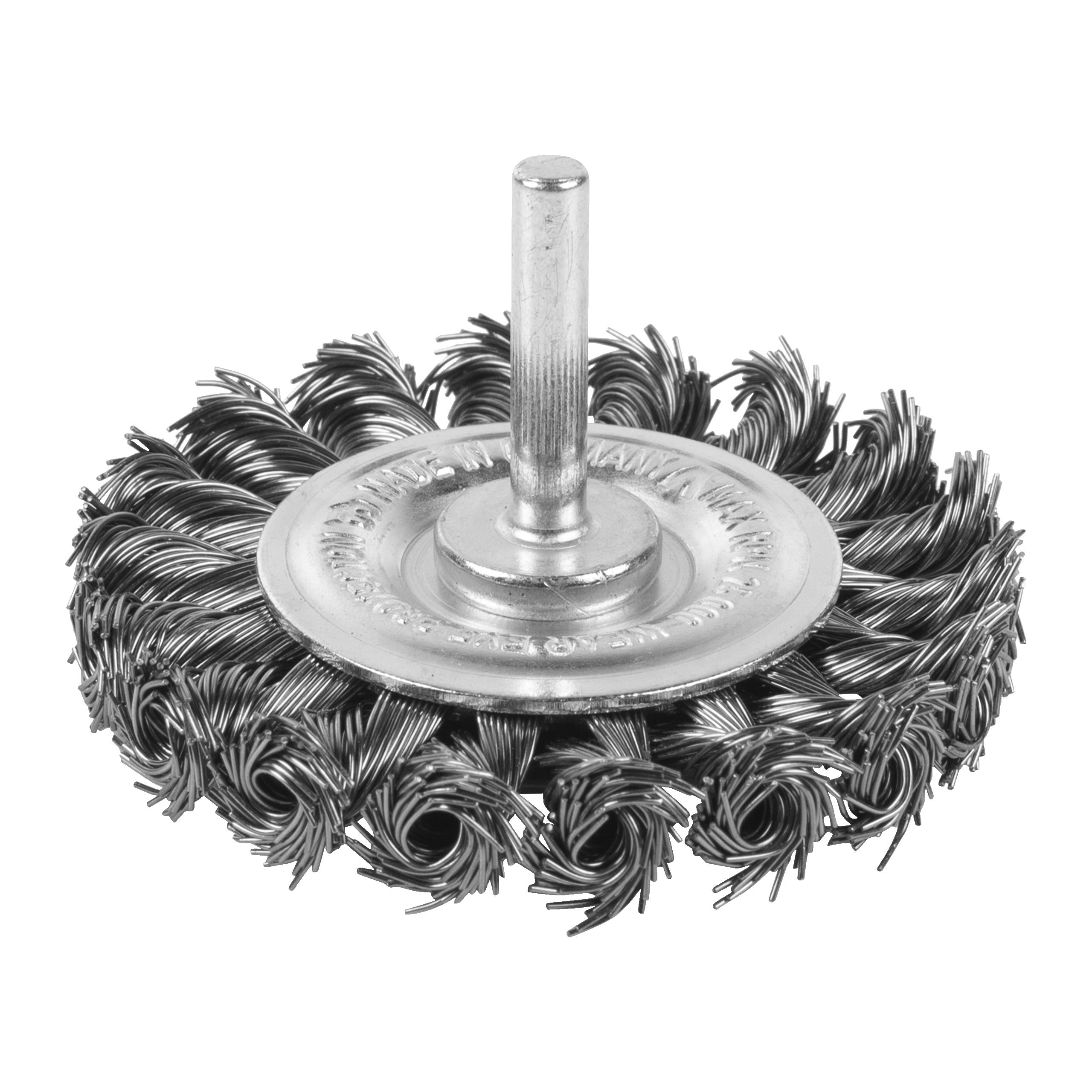 Perie sârmă răsucită rotundă pentru polizor drept Milwaukee Knot Wheel Brush S6 75x12mm Stainless Steel 0.5mm, cod 4932501729