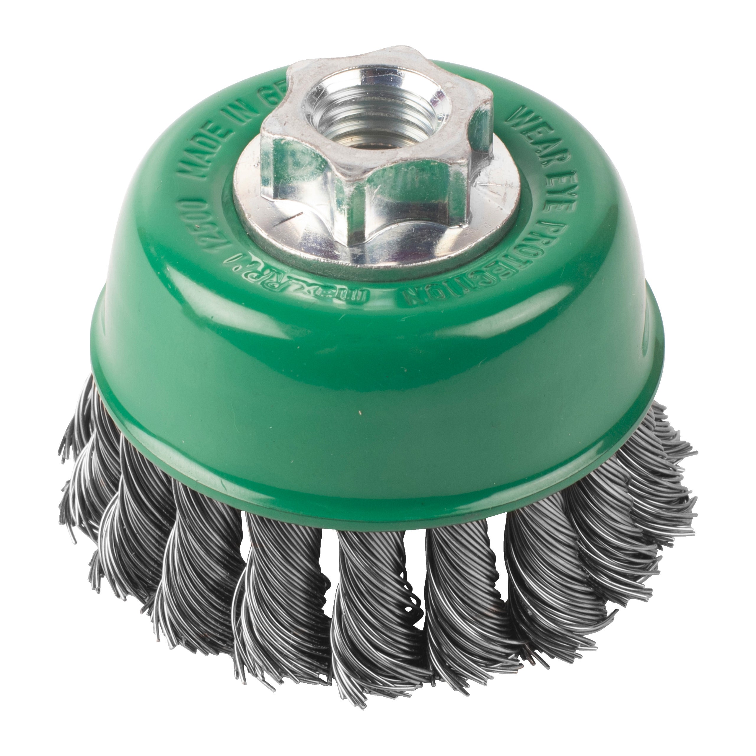 Perie sârmă răsucită tip cupă pentru polizor drept mic Milwaukee Knot Cup Brush M14 65x18mm Stainless Steel 0.5mm, cod 4932501736