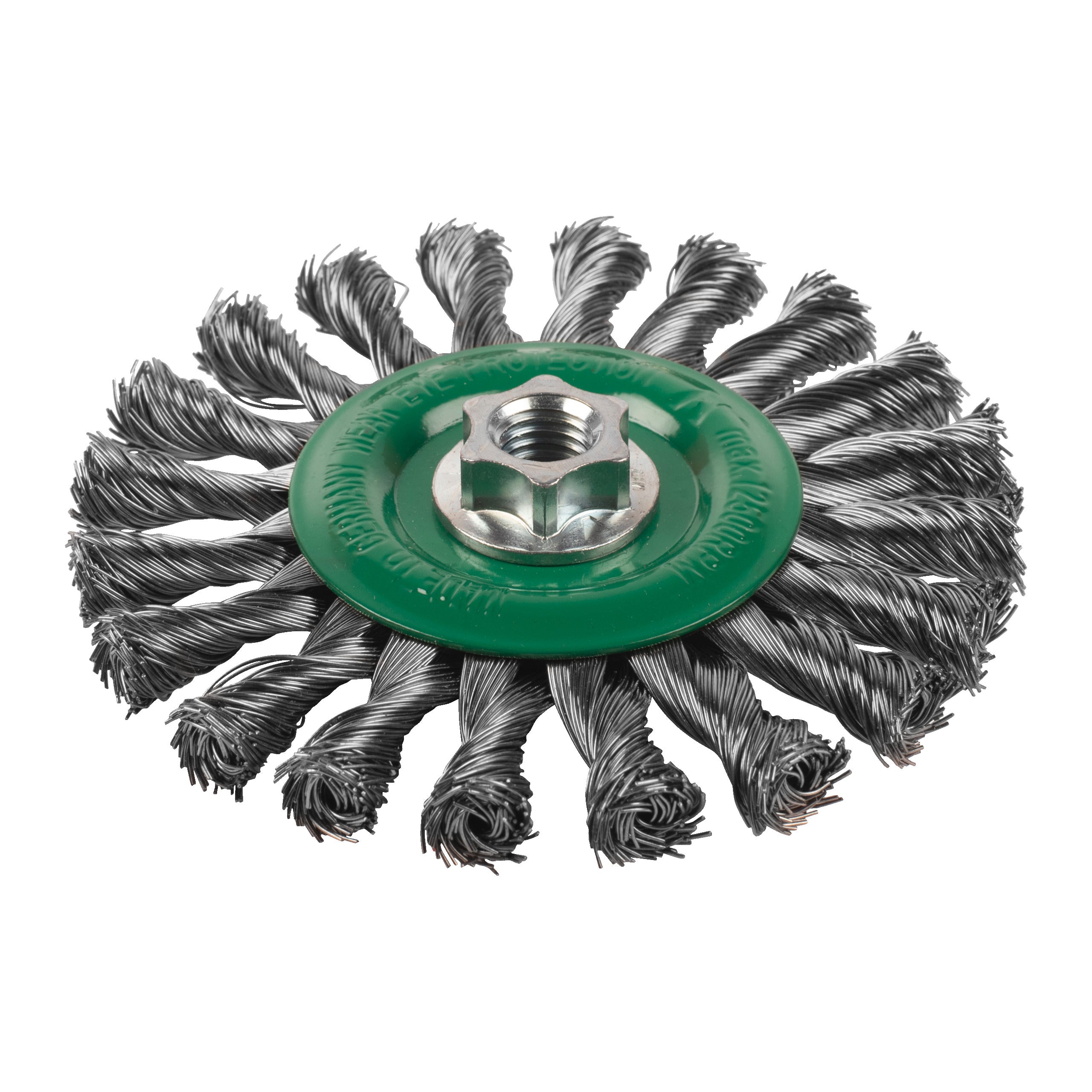Perie sârmă răsucită rotundă pentru polizor drept mic Milwaukee Knot Wheel Brush M14 125x14mm Stainless Steel 0.5mm, cod 4932501741