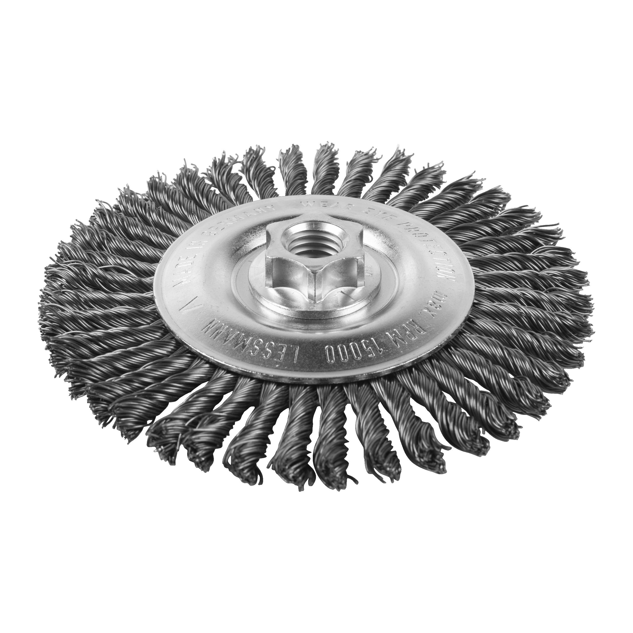 Perie sârmă răsucită rotundă pentru polizor drept mic Milwaukee Knot Wheel Brush M14 125x6mm Steel 0.5mm, cod 4932501742