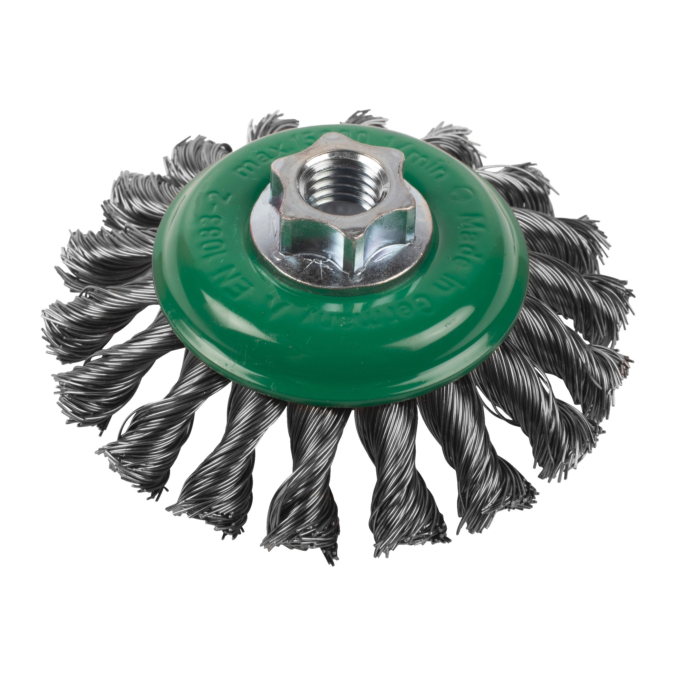 Perie sârmă conică răsucită pentru polizor drept mic Milwaukee Knot Conical Brush M14 100x12mm Stainless Steel 0.5mm, cod 4932501745