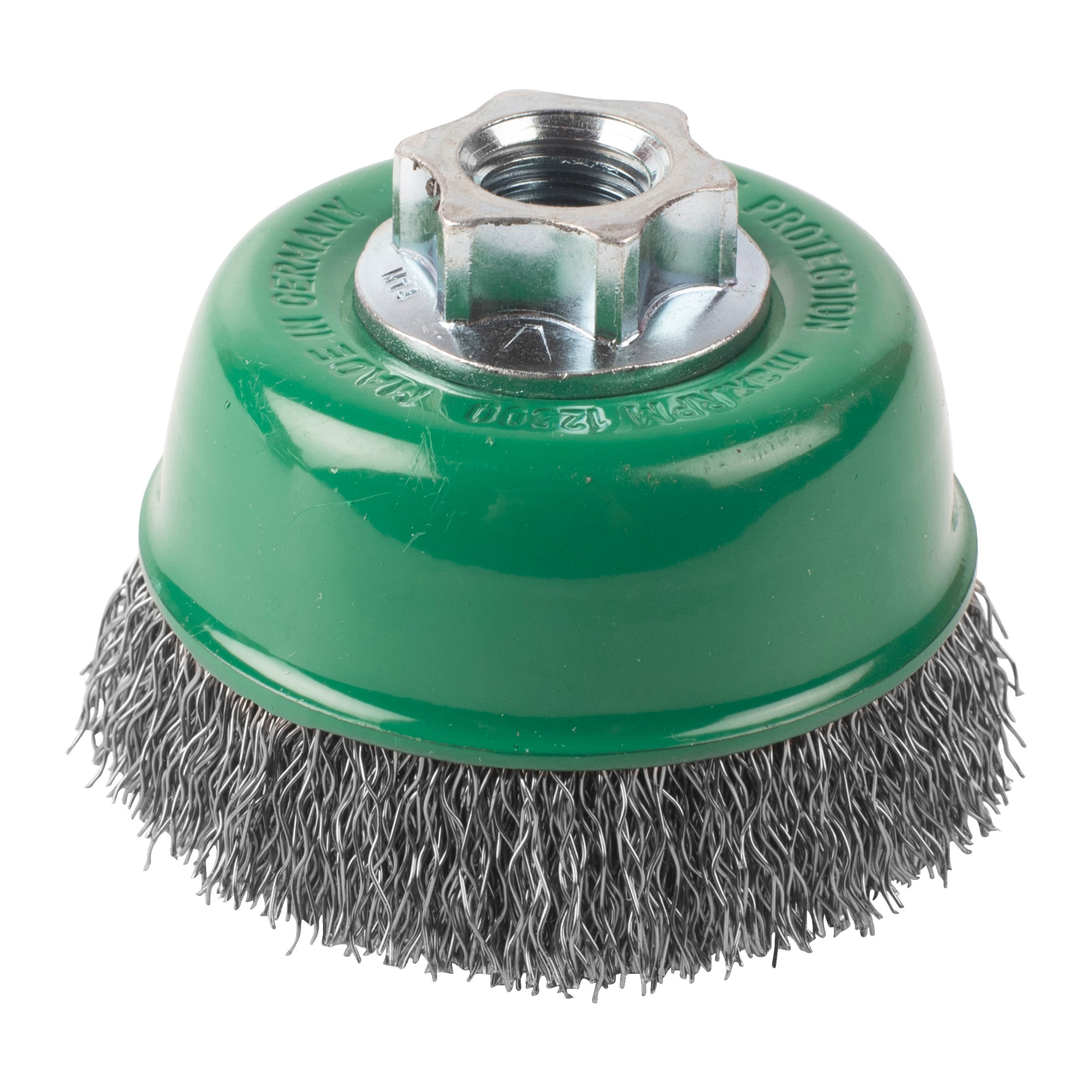 Perie sârmă ondulată tip cupă pentru polizor drept mic Milwaukee Cup Brush M14 65mm Stainless Steel Crimped 0.35mm, cod 4932501751