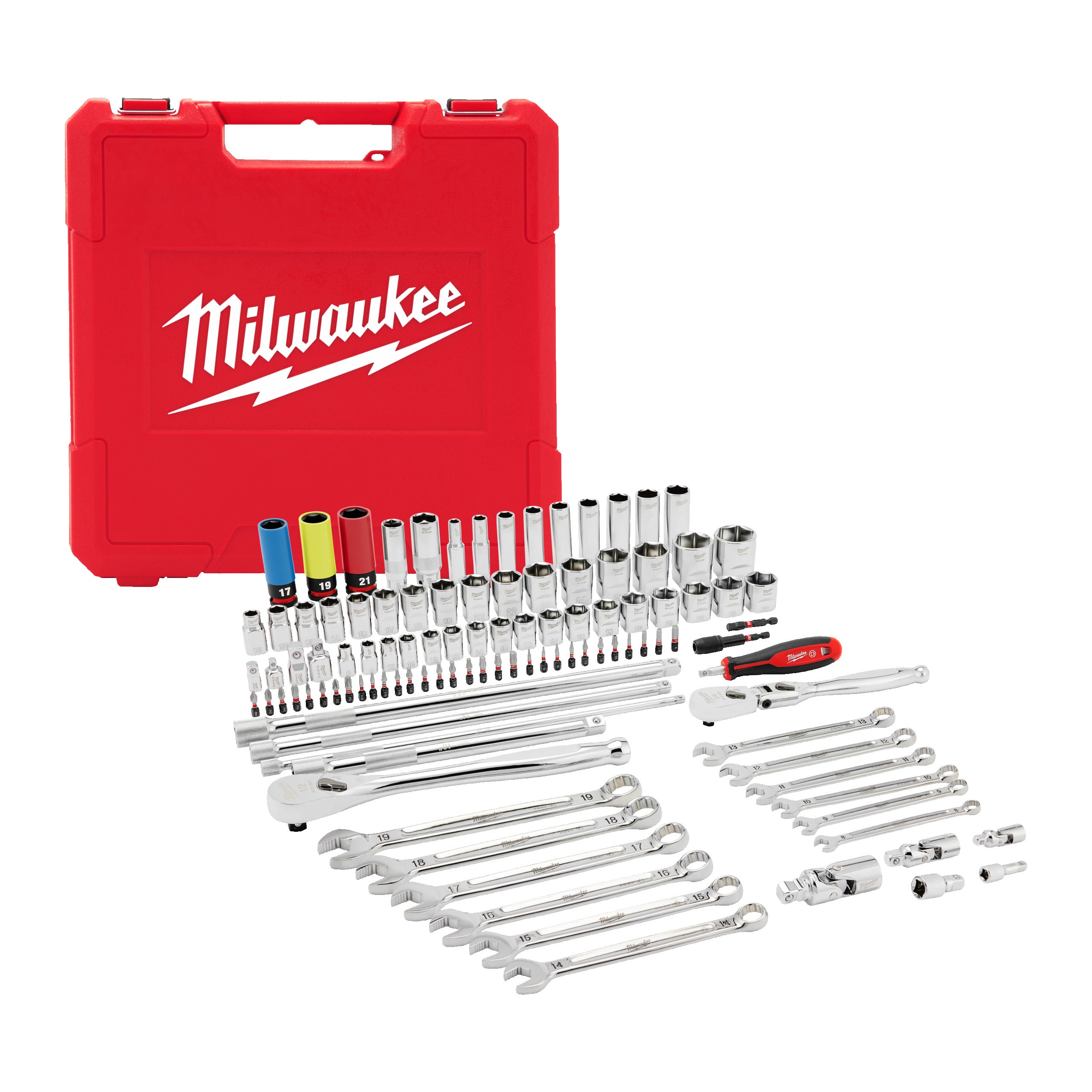 Set trusă mecanic Set de scule de mână mecanici Milwaukee 108 pc 1/4'' & 3/8'' & 1/2'' Drive Mechanics Set, cod 4932501845