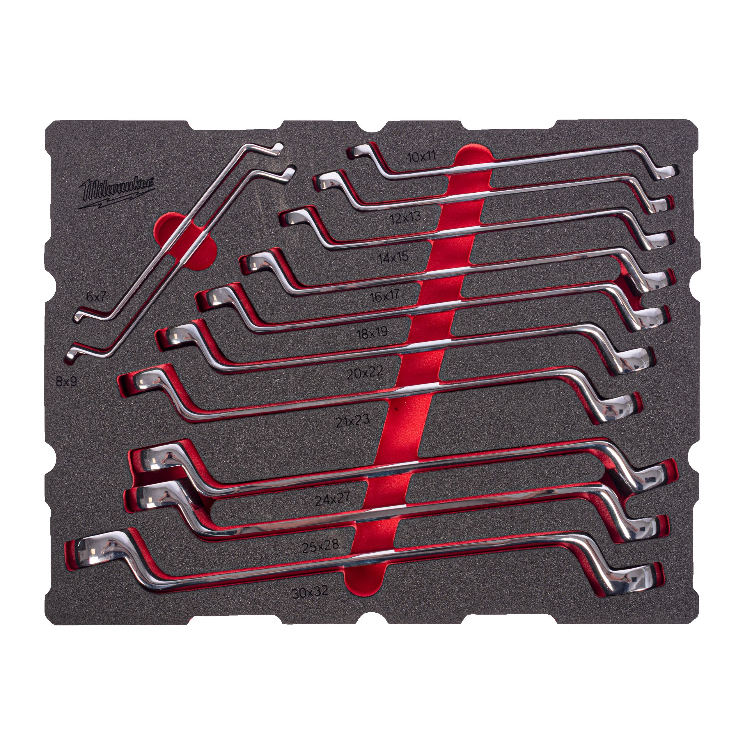 Set inserție spumă PACKOUT™ chei inelare cu cot Milwaukee 12 pc Double Ring Offset Spanner Set PackoutTM Foam Insert, cod 4932501873
