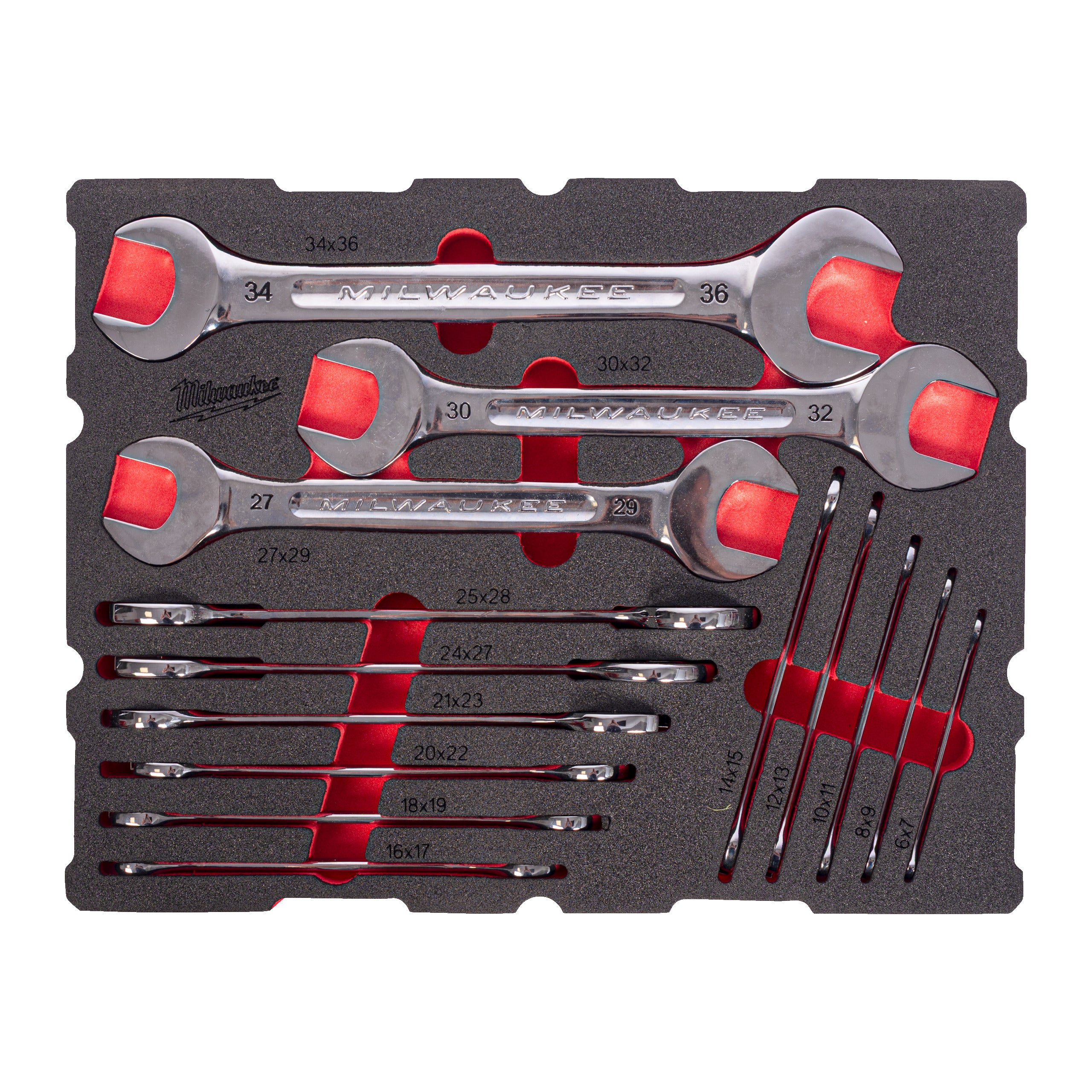 Set inserție spumă PACKOUT™ chei fixe duble Milwaukee 14 pc Double Open End Spanner Set PackoutTM Foam Insert, cod 4932501874