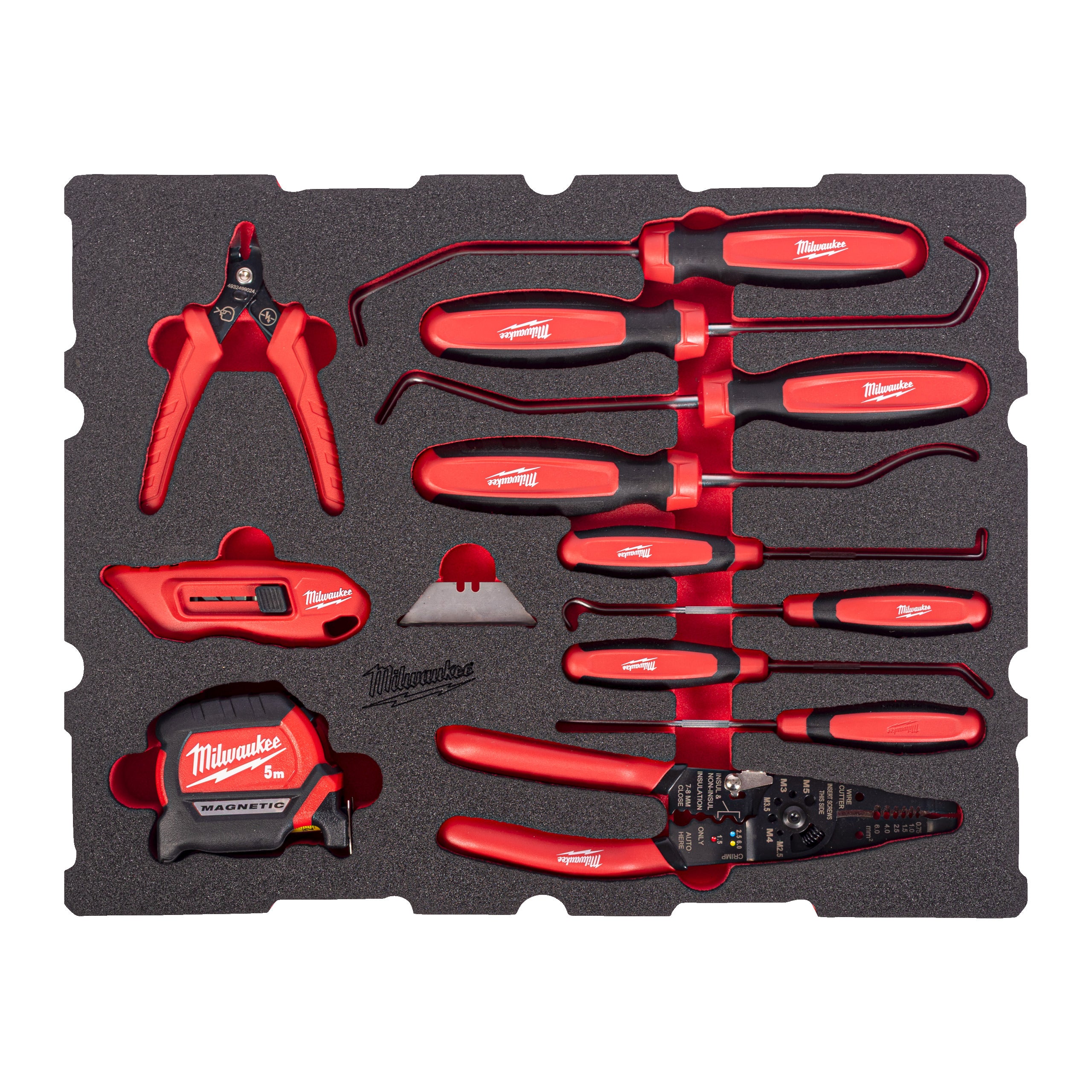 Set inserție spumă PACKOUT™ instrumente cu cârlig și vârf ascuțit Milwaukee 17 pc Hook and Pick Set PackoutTM Foam Insert, cod 4932501877