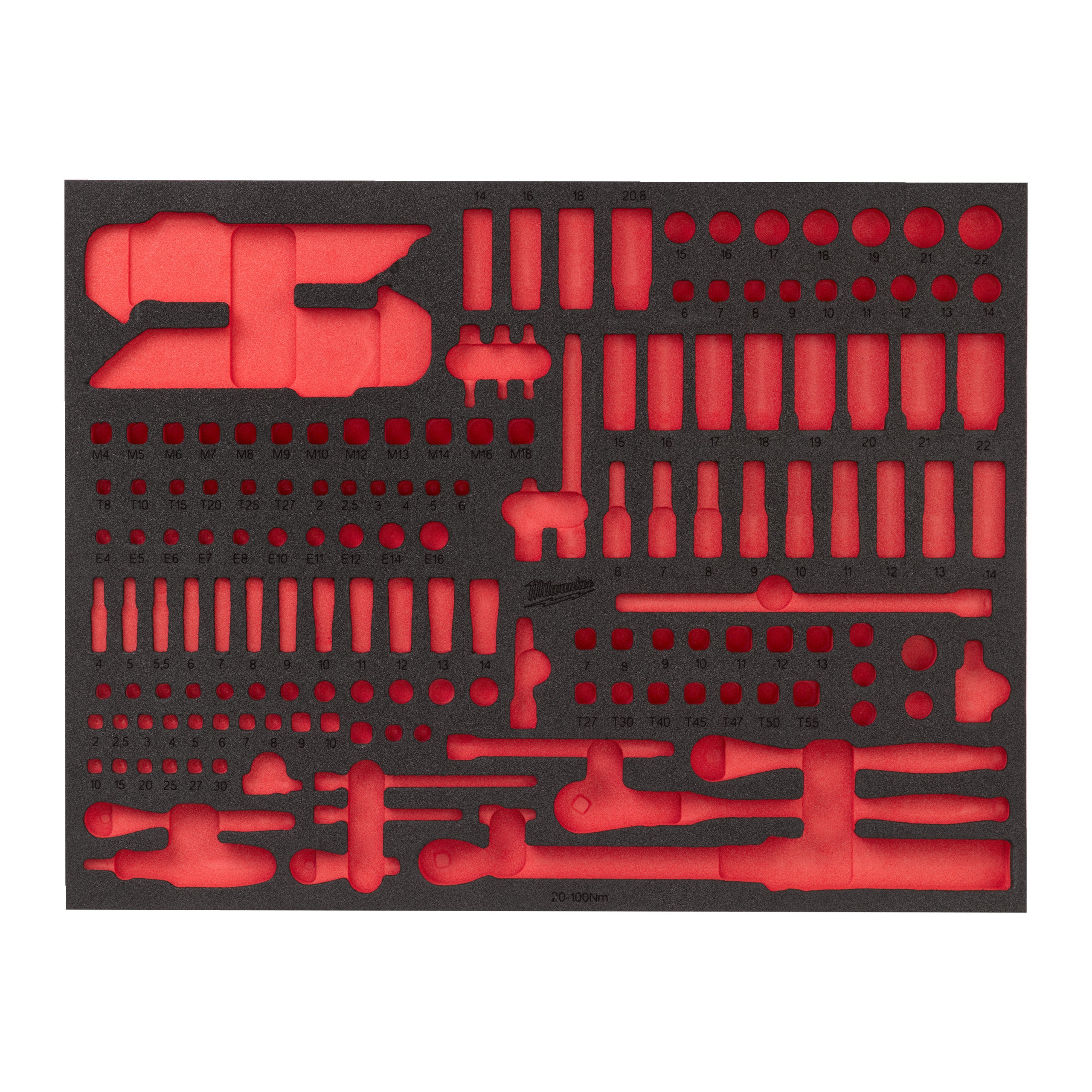 Inserție din spumă pentru dulap metalic TOOLGUARD™ antrenor cu clichet, chei tubulare și cap chei tubulare cu bit ¼″ & ⅜″ (171 Milwaukee REPLACEMENT 171 pc 1/4'' and 3/8'' Ratchet, Socket and Bit Socket Foam Insert 46''/36'', cod 4932502088