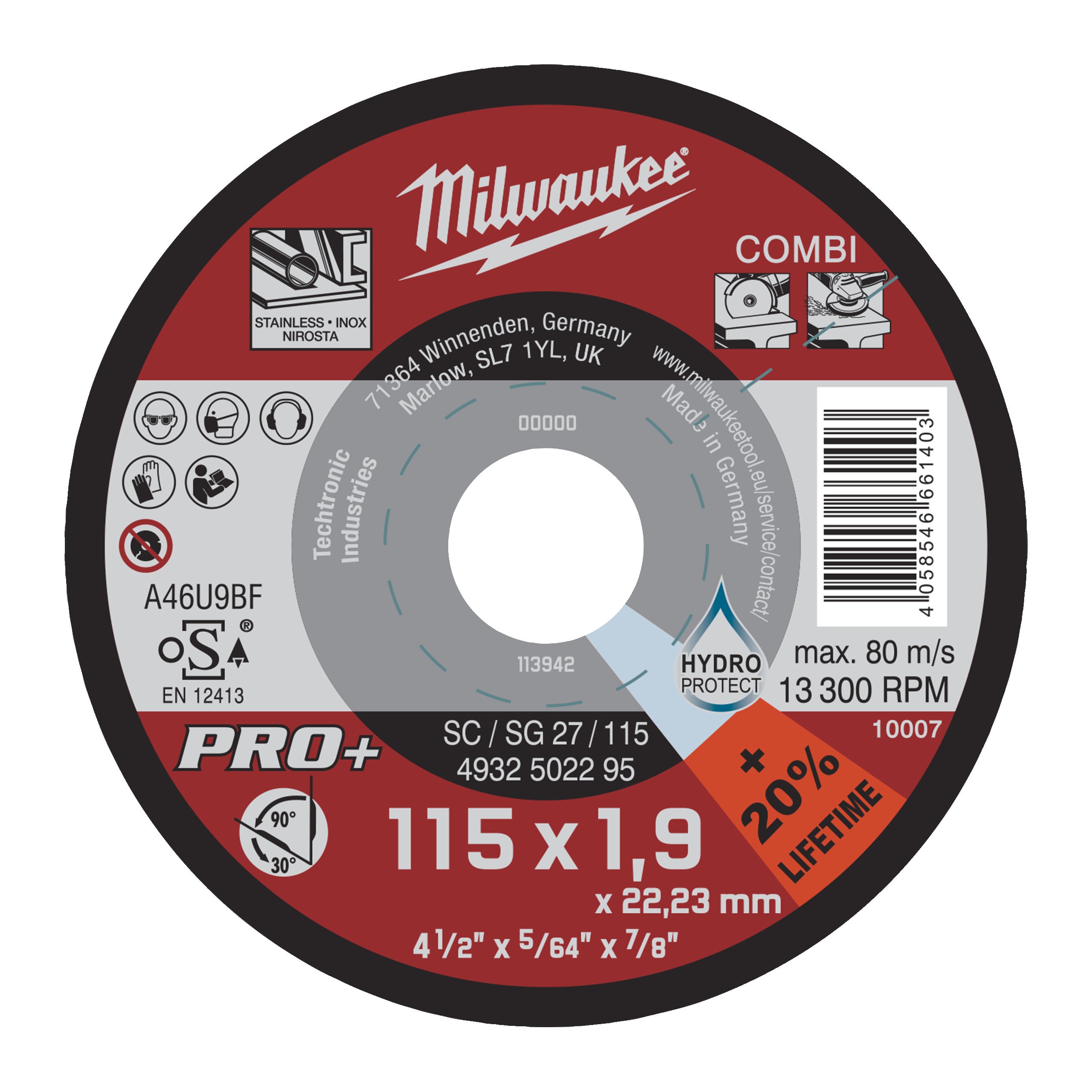 Disc abraziv Milwaukee SC / SG 27 / 115x1.9x22mm, cod 4932502295