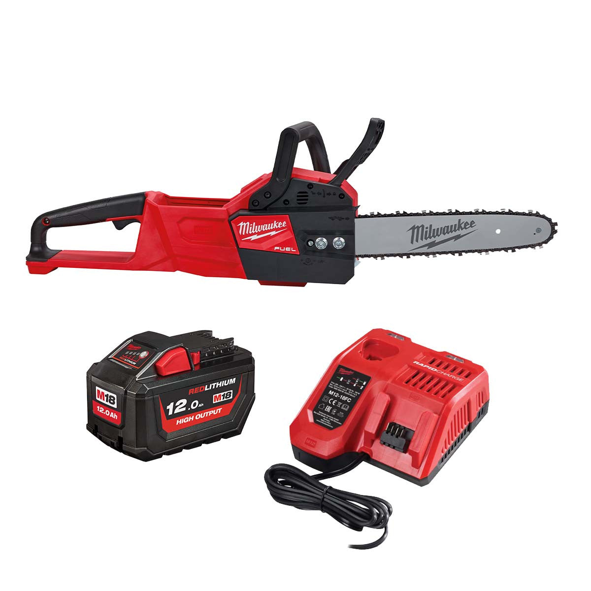 Fierăstrău cu lanț 30 cm M18 FUEL™ Milwaukee M18FCHSC-121, 1 x acumulator M18 HB12, 1 x încărcător M12-18 FC, fără cutie, cod 4933471442