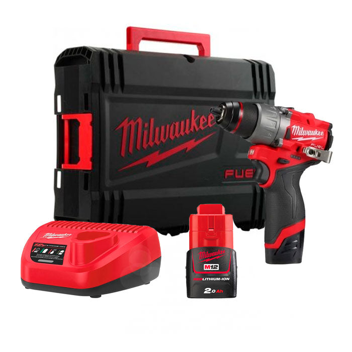 Mașină de găurit/înșurubat Milwaukee M12FDD2-202X, 2 x acumulator M12 B2, 1 x încărcător C12 C, 1 x cutie HD, cod 4933479873