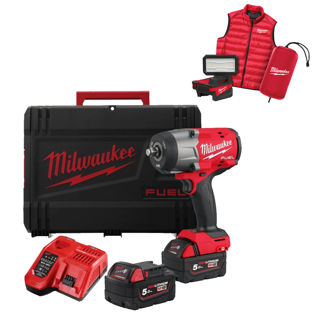 Mașină de înșurubat cu impact Milwaukee M18FHIWF2F12MC-502X, 2 x acumulatori, 1 x încărcător, 1 x Cutie HD, cod 4933499452 + CADOU: 1 x Lampă M18 ALIS-0, 1 x Vestă