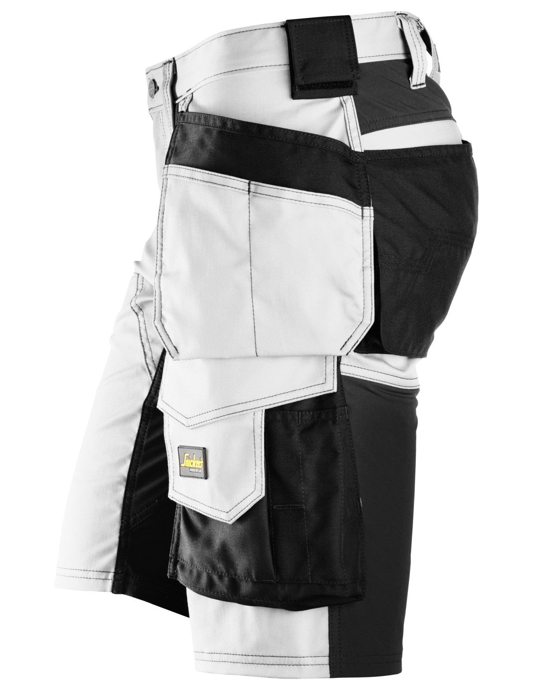 Pantaloni scurți de lucru, stretch, cu buzunare holster, Snickers Workwear, AllroundWork, 6141, White/Black