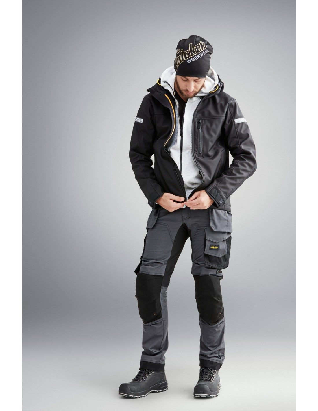 Pantaloni de lucru, stretch, cu buzunare holster, Snickers Workwear, AllroundWork, 6241, Steel Grey/Black