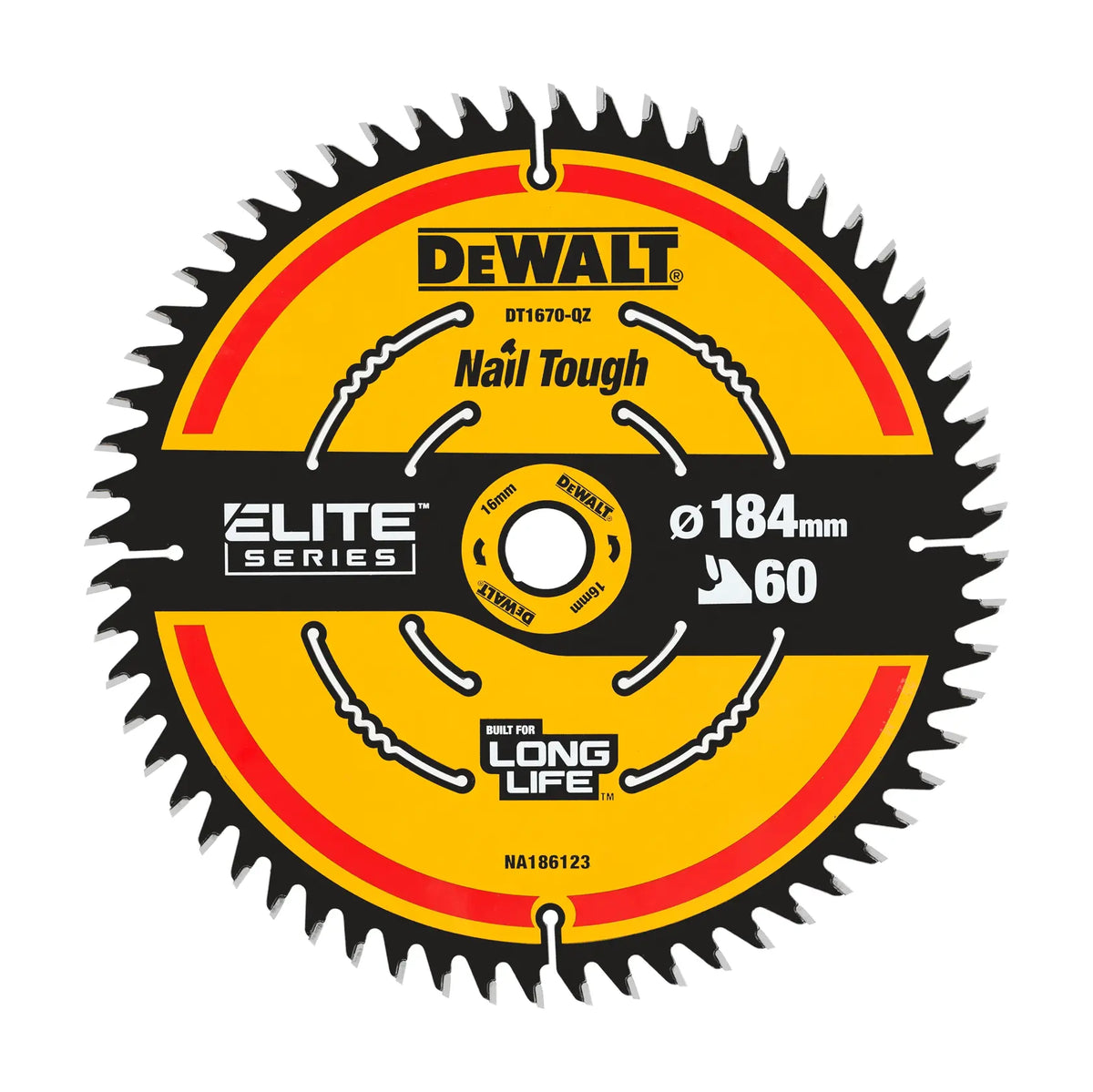 Disc circular DeWalt ELITE, 184 x 16 mm, 60 dinți – DT1670-QZ