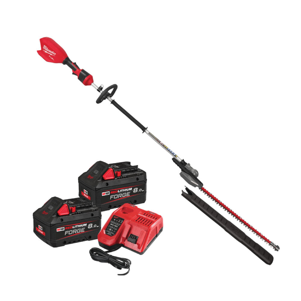 Trimmer pentru gard viu cu tijă extensibilă 216 CM FUEL Milwaukee M18 FHETE22-802, 2 x acumulatori FORGE M18 FB8, 1 x încărcător M12-18FC, cod 4933498516