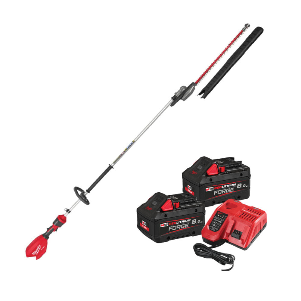 Trimmer pentru gard viu cu tijă extensibilă 267 CM FUEL Milwaukee M18 FHETE27-802, 2 x acumulatori FORGE M18 FB8, 1 x încărcător M12-18FC, cod 4933492911