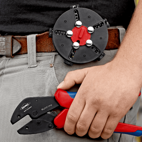 Clește de sertizare Knipex cu magazie pentru adaosuri de schimb, cod 973302 - BIG STORE (Dynamic Tools SRL)