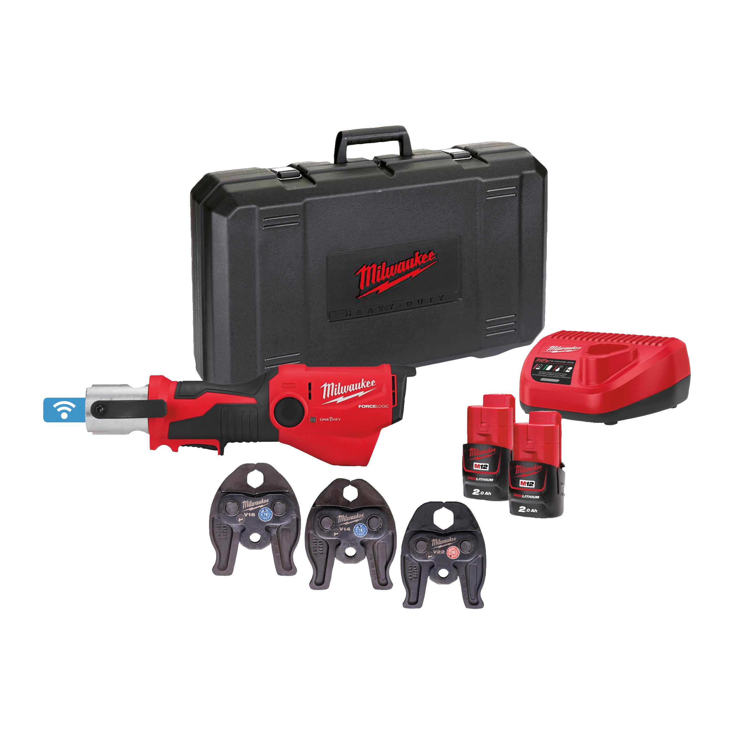 Presă hidraulică Milwaukee M12 ONEHPT-202C V-Set 2 FORCE LOGIC™ ONE-KEY™ sub-compactă, cod 4933481035