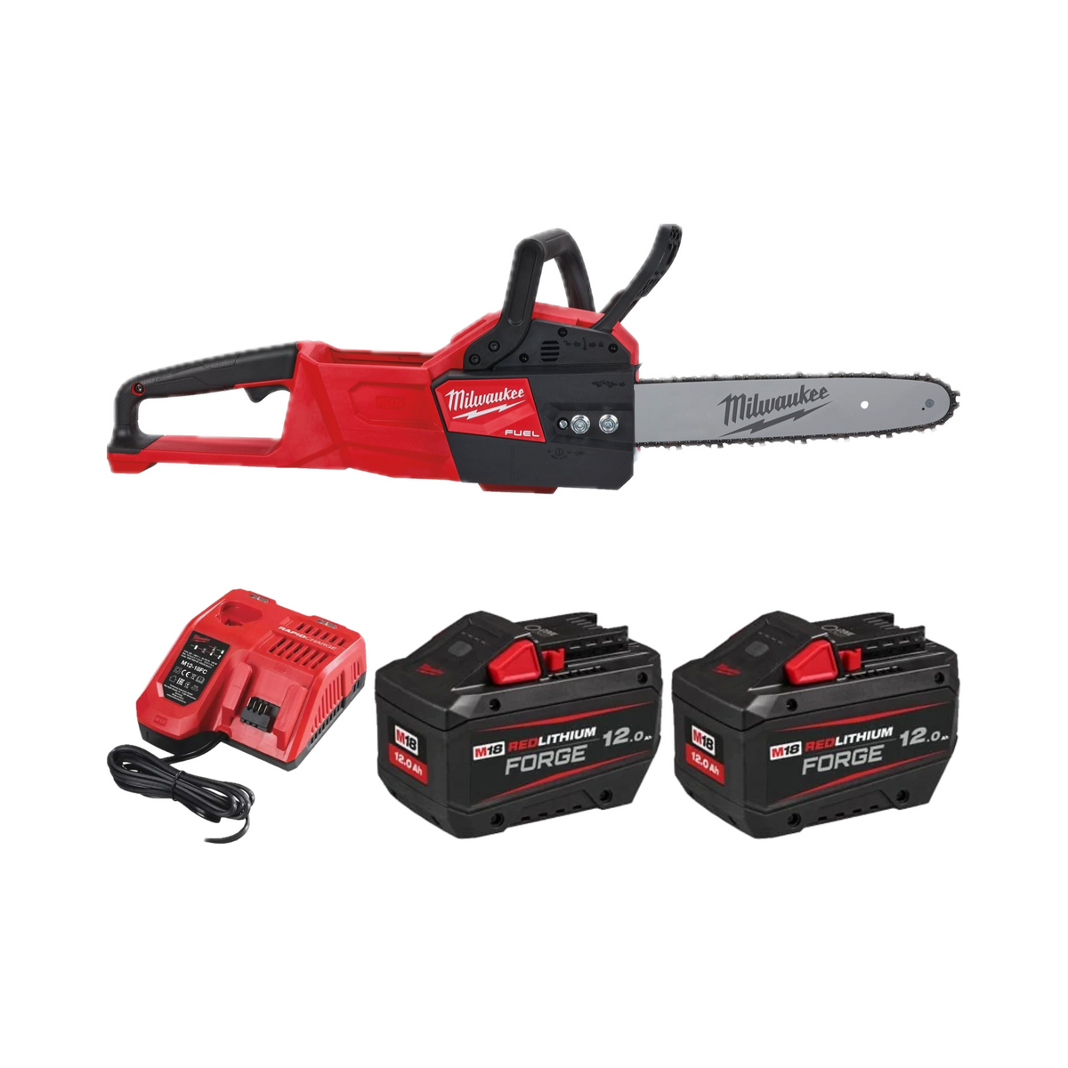 Fierăstrău cu lanț 30 cm Milwaukee M18 FCHSC-122 FUEL™, 2 x acumulator FORGE M18 FB12, 1 x încărcător M12-18 FC, cod 4933499219